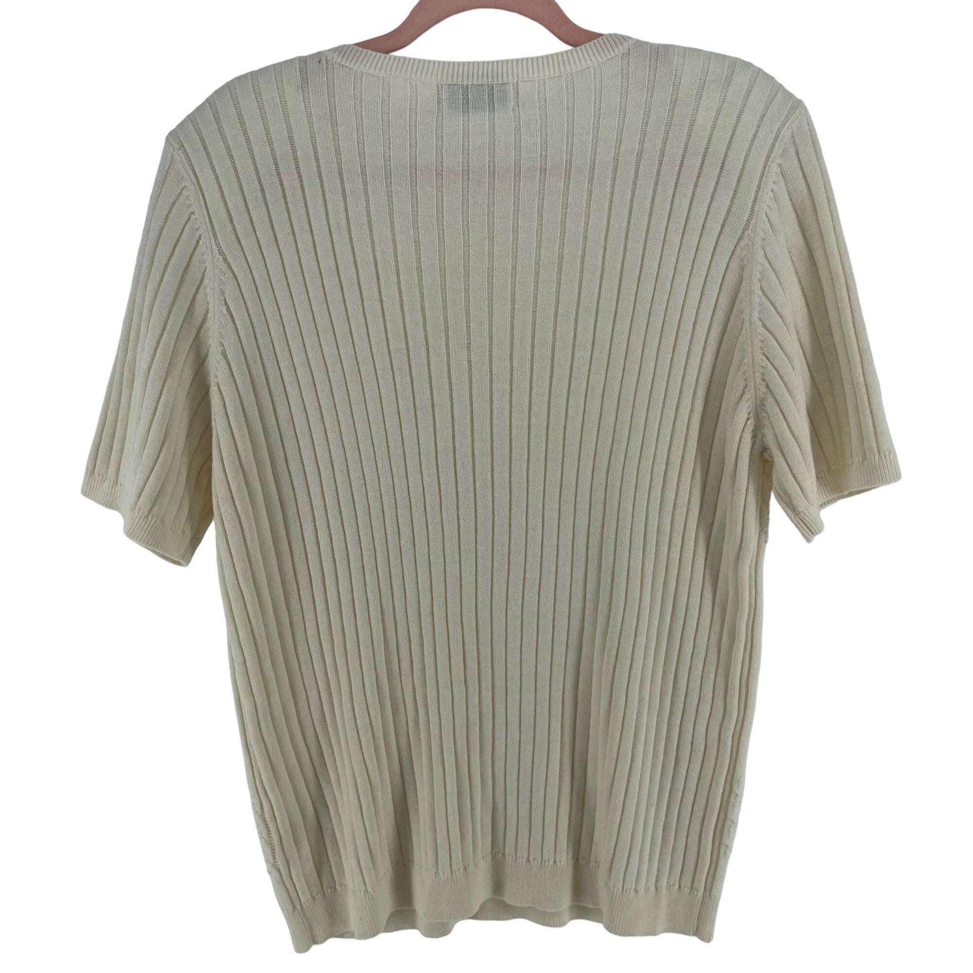 Alfred Dunner Women's Size 1X Cream Ribbed Beaded Short-Sleeved Sweater