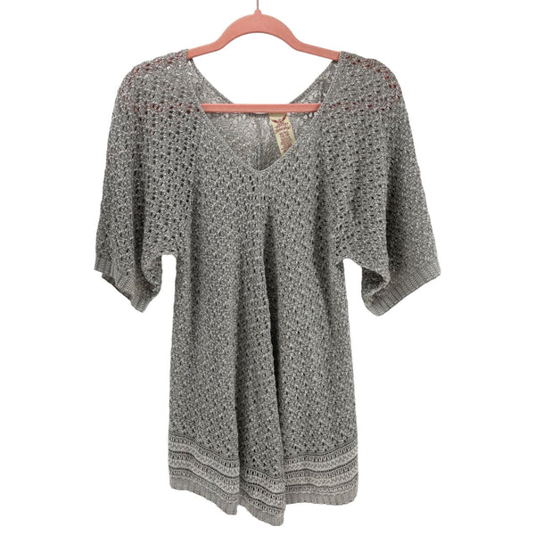 Faded Glory Women’s XL 16-18 Gray Sheer V-Neck Short-Sleeved Sweater