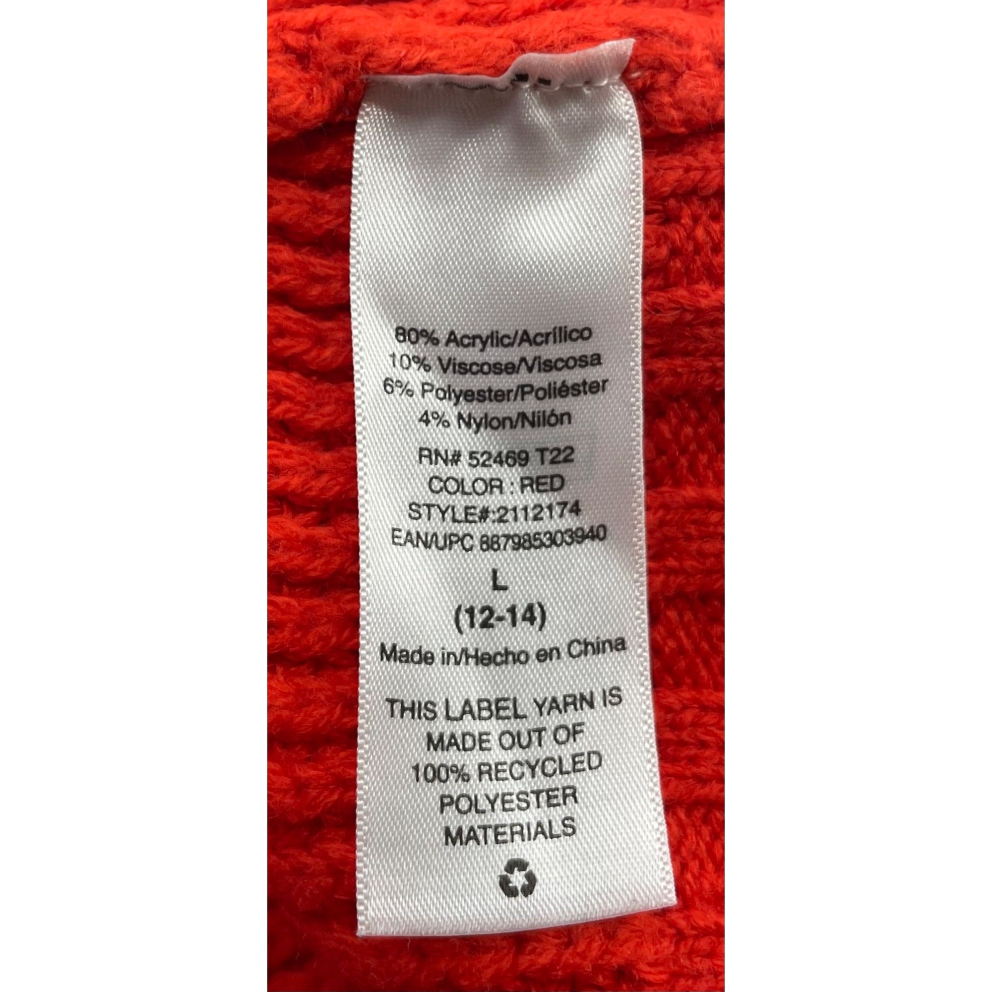 Scoop Girl's Size 12-14 Orange Turtleneck Cableknit Sweater