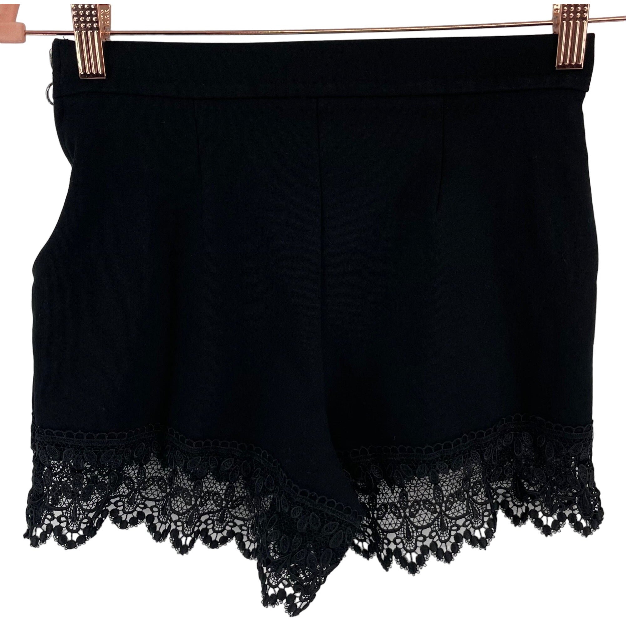 Topshop Women's Size 4 Black Lace Trim High-Waisted Shorts