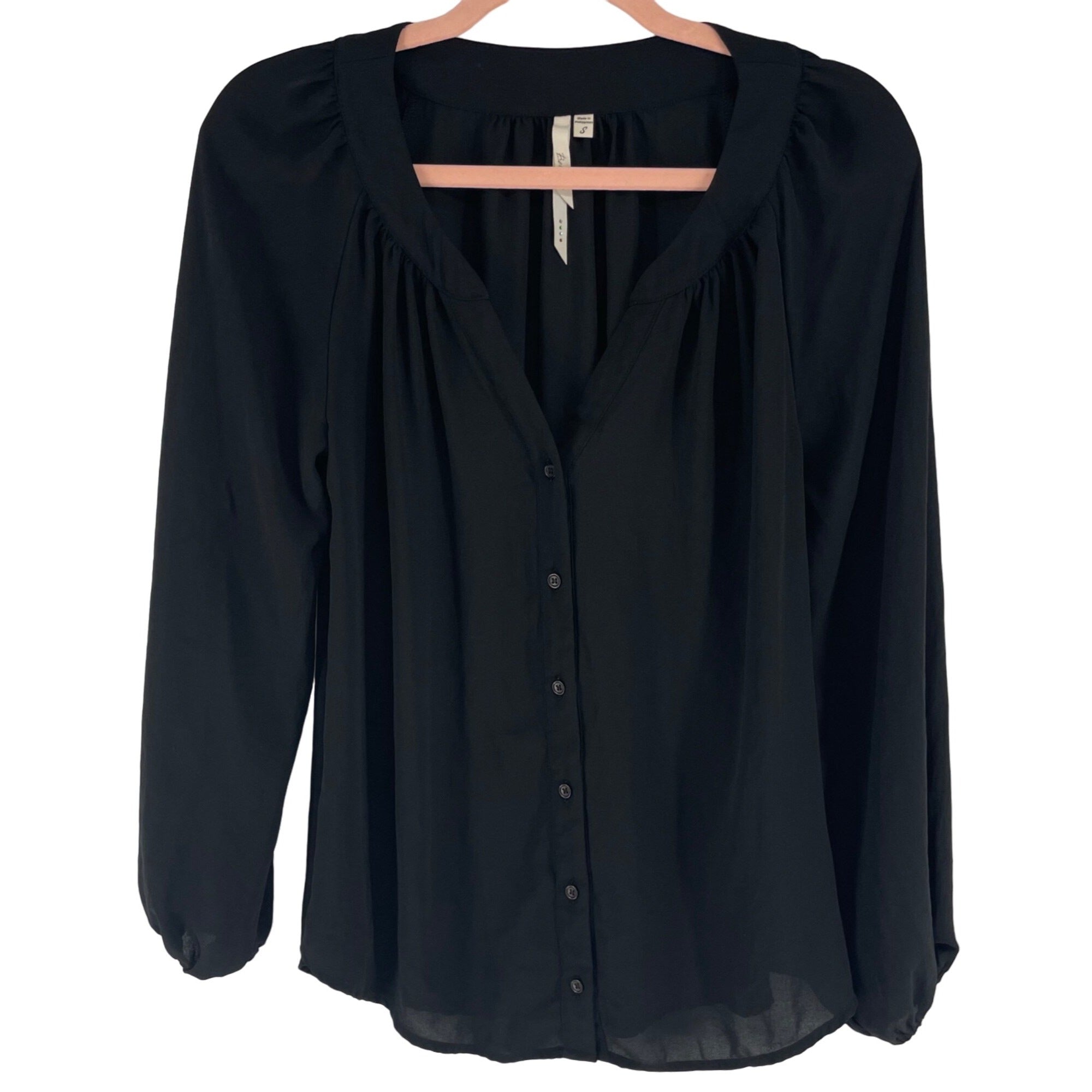 Bellatrix Women's Size Small Black V-Neck Button-Down Blouse