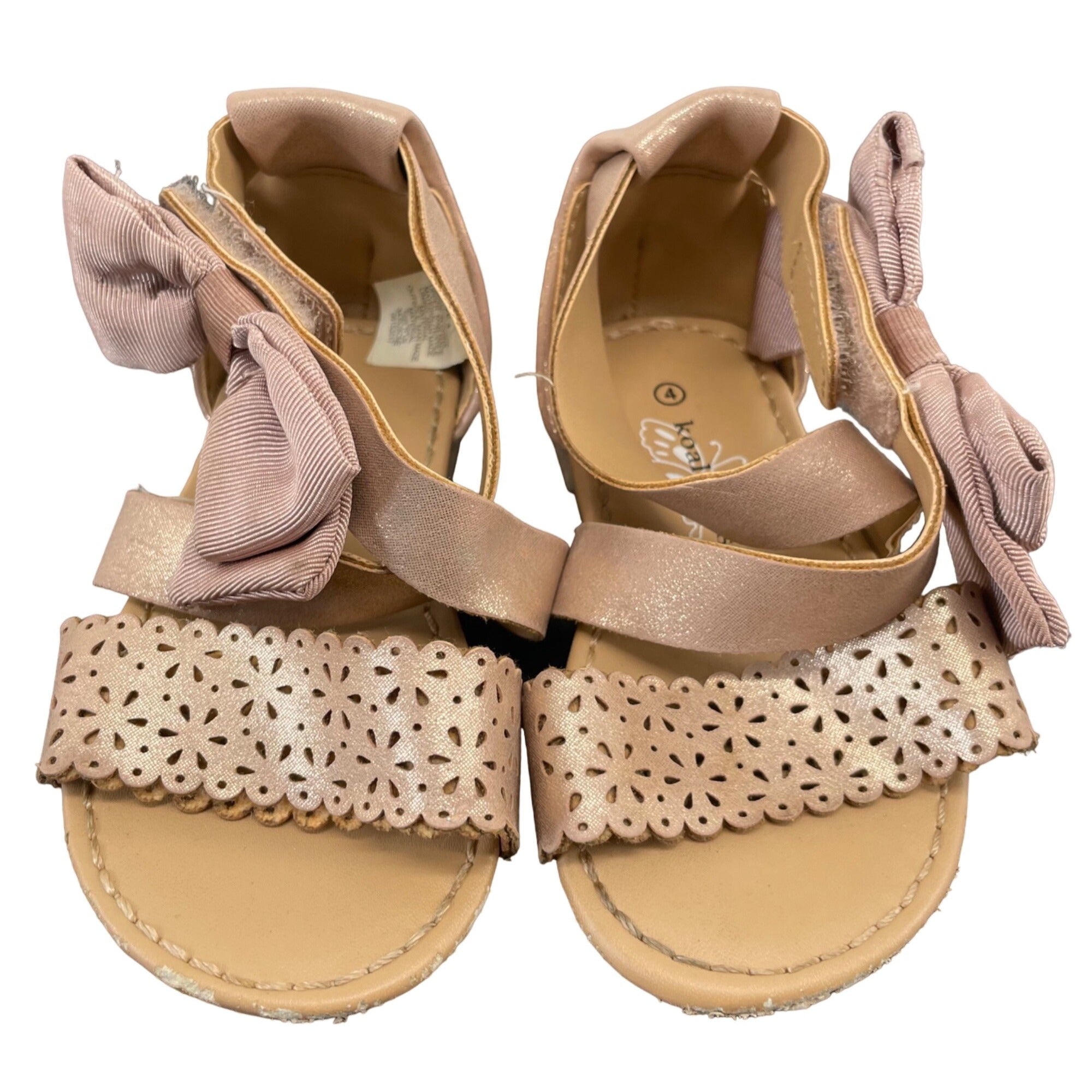 Koala Kids Girl's Size 4 Rose Gold/Pink & Tan Open-Toe Laser Cut Sandals