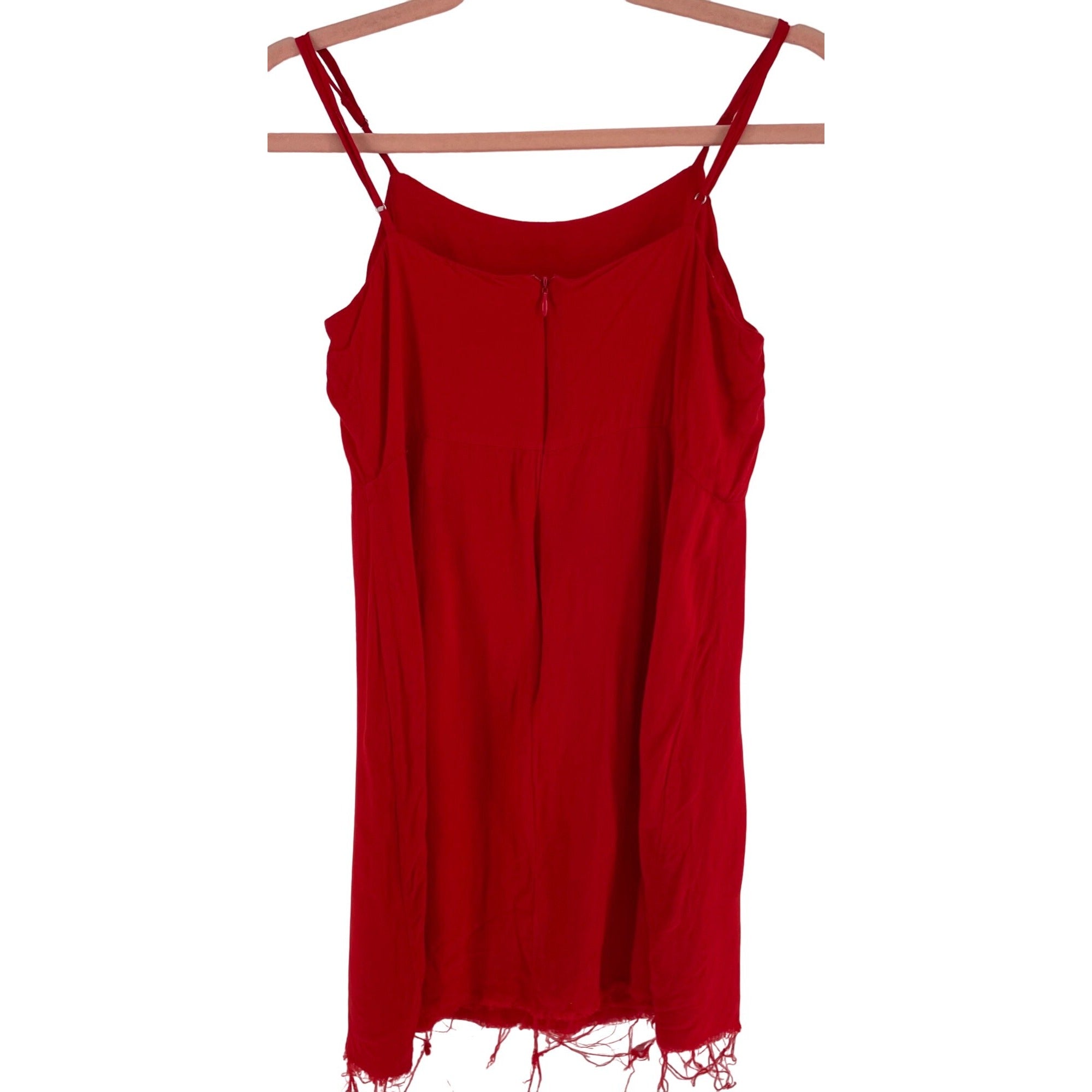 Love Sadie Women's Size Small Red Spaghetti Strap Fringe Hem Mini Dress