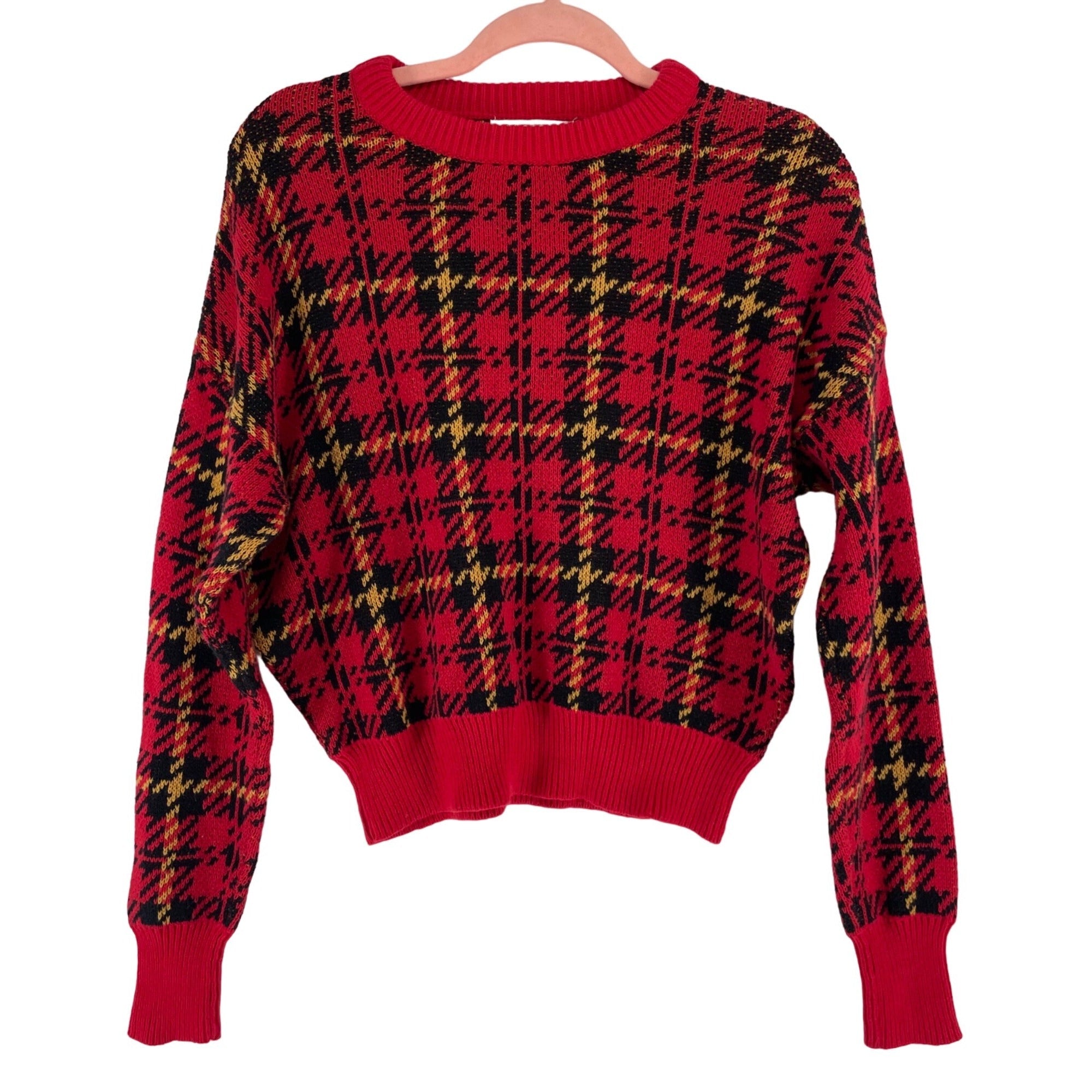 Urban Outfitters Women's Size Medium Red, Black & Yellow Plaid Crew Neck Sweater