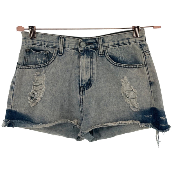 Evenuel Women's Size Medium Grungy Wash Distressed Denim Fringe Shorts