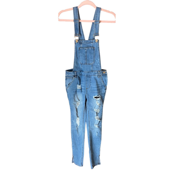 Dollhouse Women's Size 7 Distressed Blue Jean Denim Ripped Dungarees/Overalls