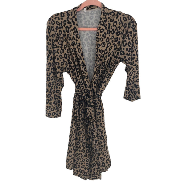 Women's Size Small Tan & Black Leopard Print Wrap Dress