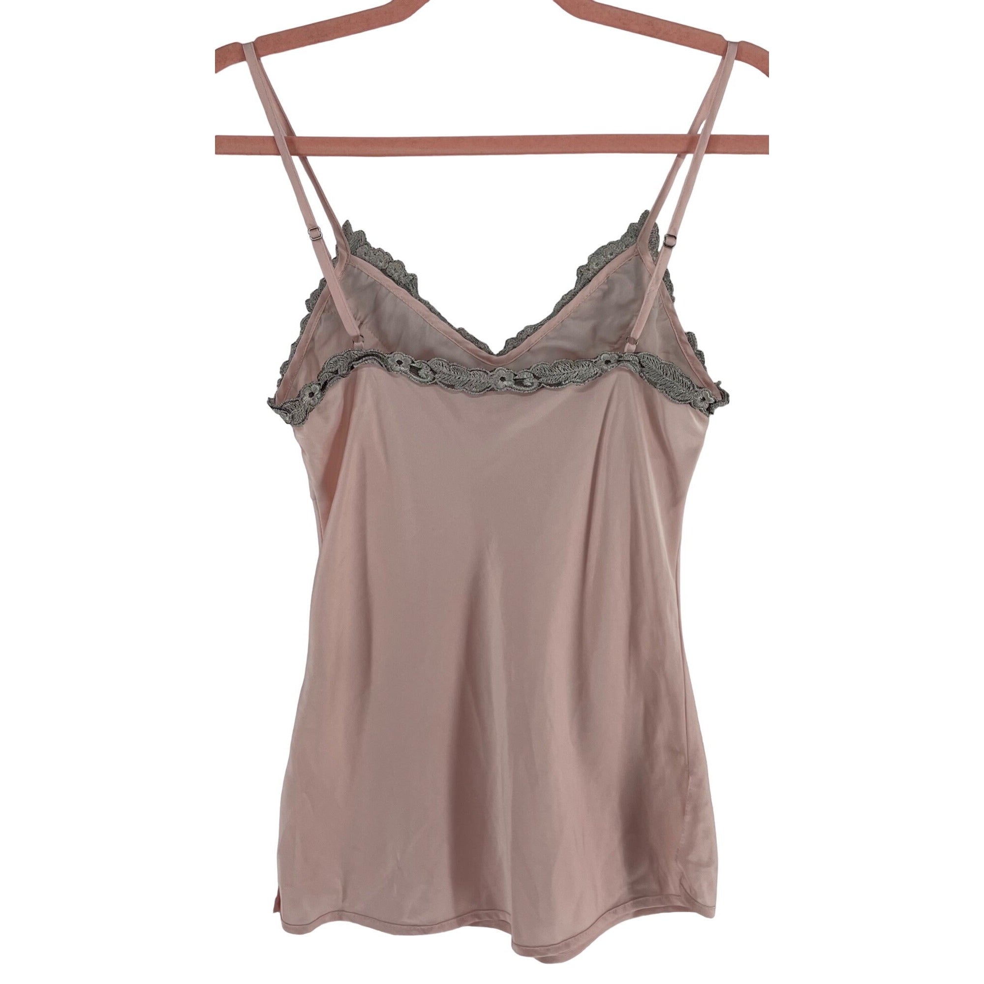 Women's Size Small Light Pink Satin Spaghetti Strap Cami W/ Gray Lace Detailing