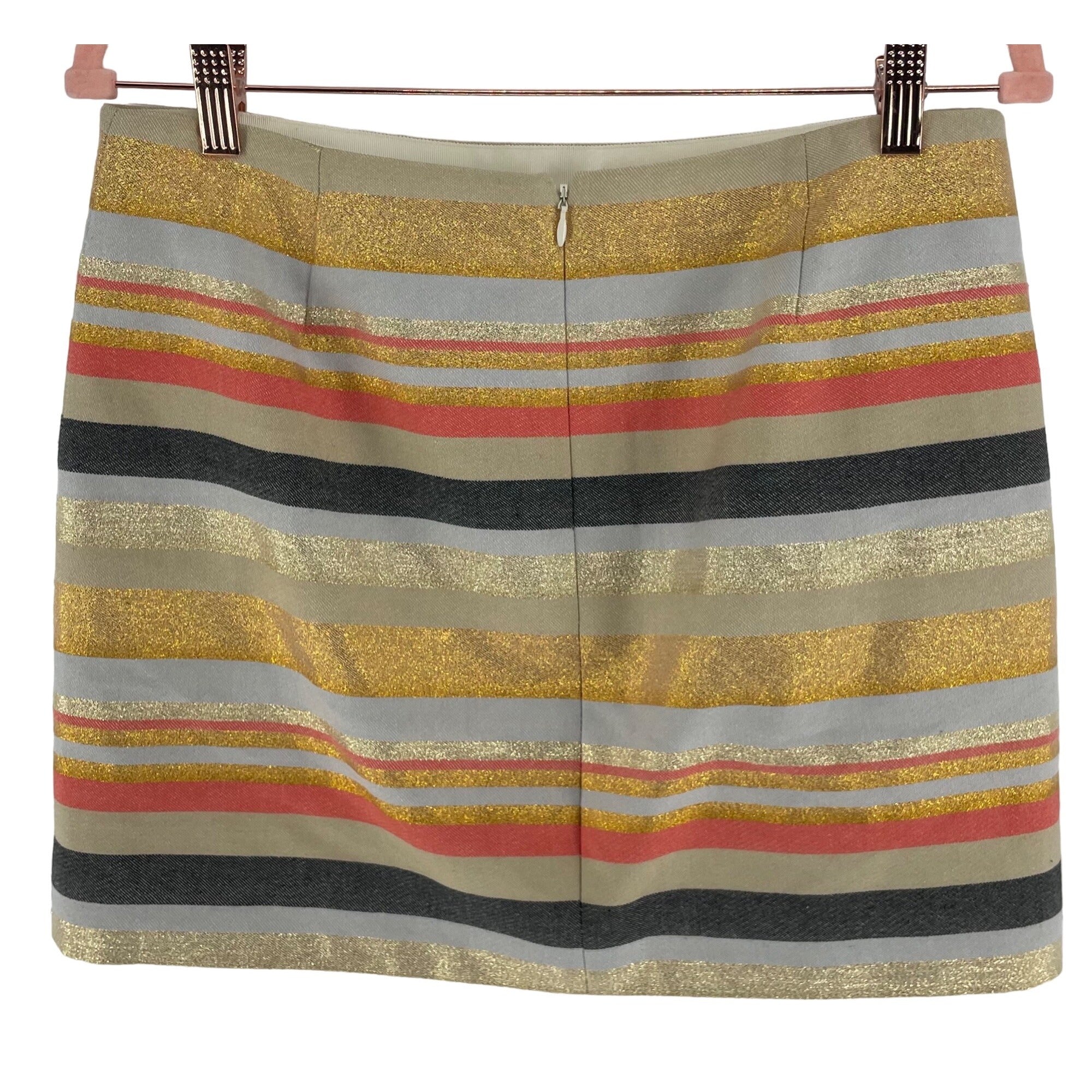 J. Crew Women's Size 4 Coral Pink, Grey, Tan & Gold Striped Sparkly Mini Skirt