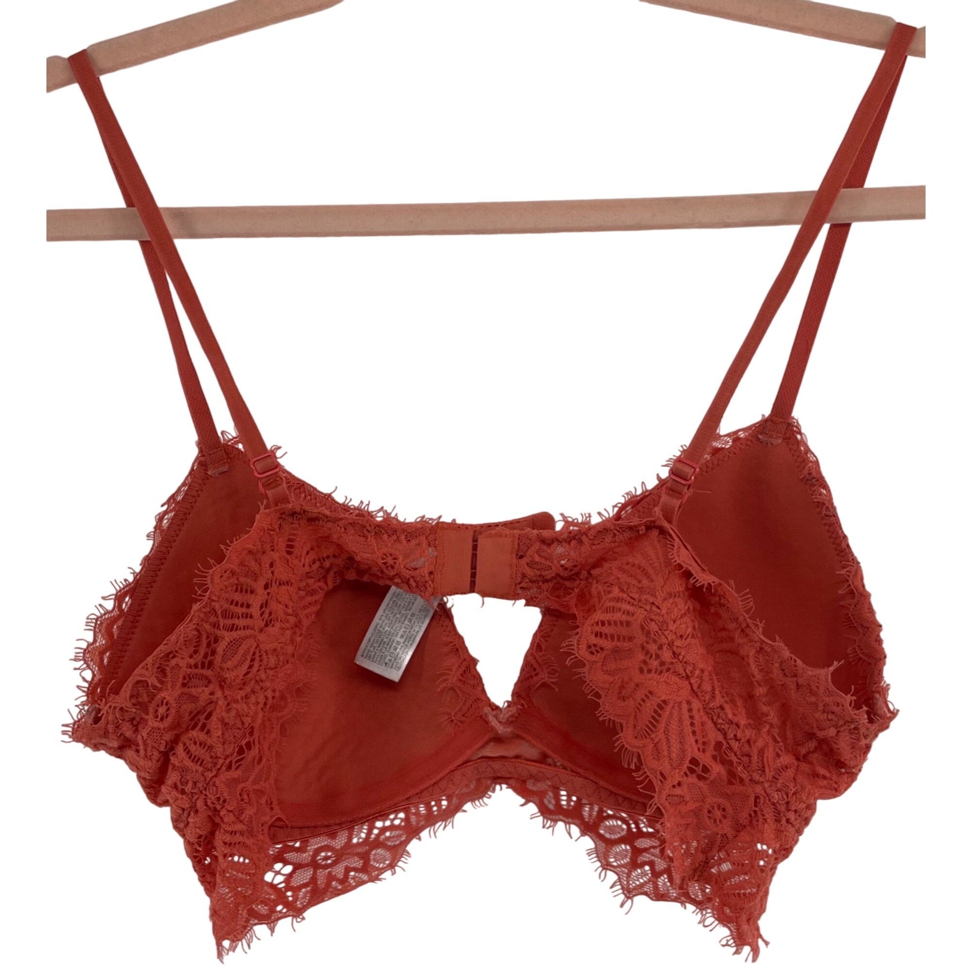 Mae Women's Size Small Orange Lace Spaghetti Strap Bra