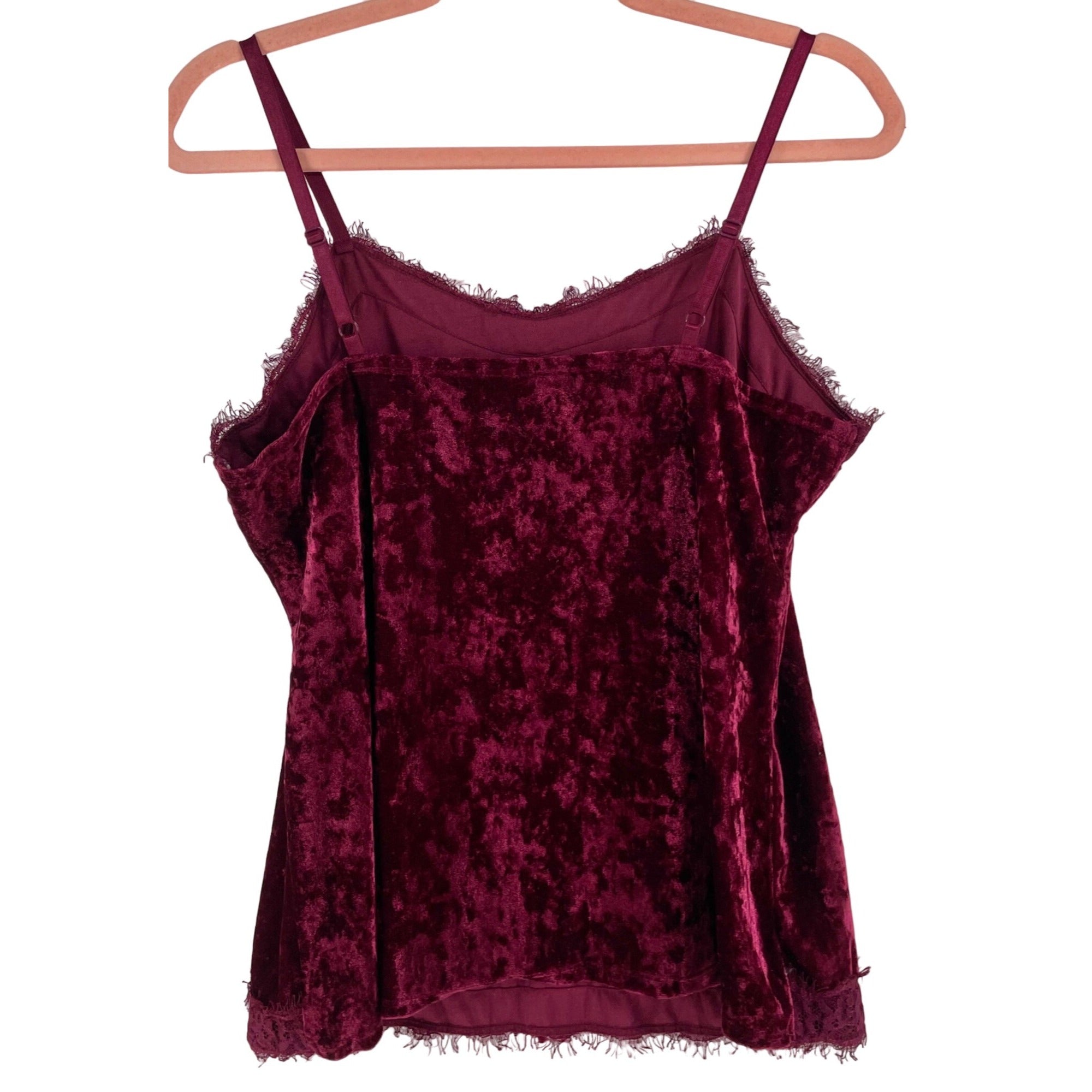 No Boundaries Girl's Size 11-13 L Maroon/Burgundy Crushed Velvet Cami W/ Lace Trim