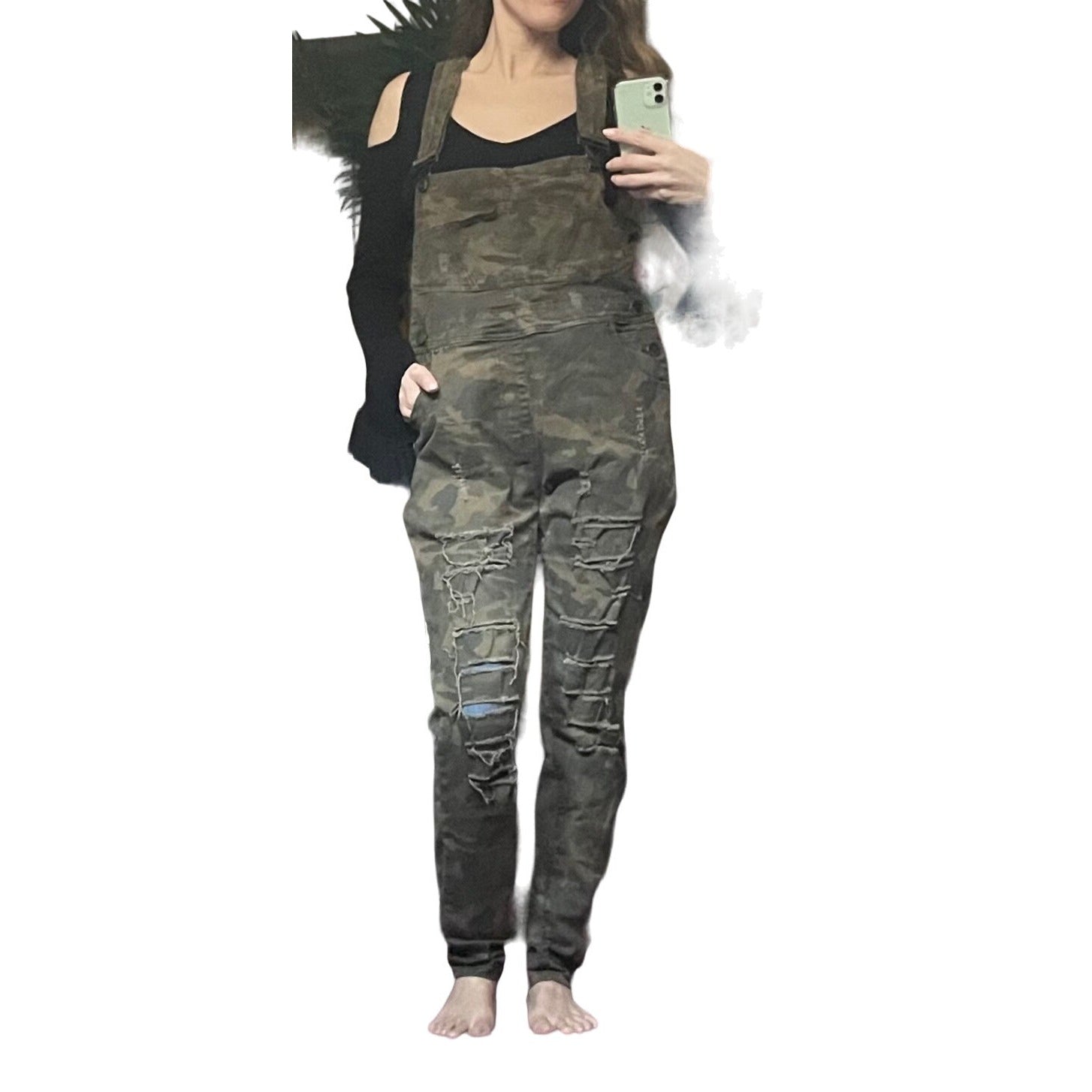 American Bazi Women's Size Large Army Green Military Skinny Distressed Dungarees/Overalls