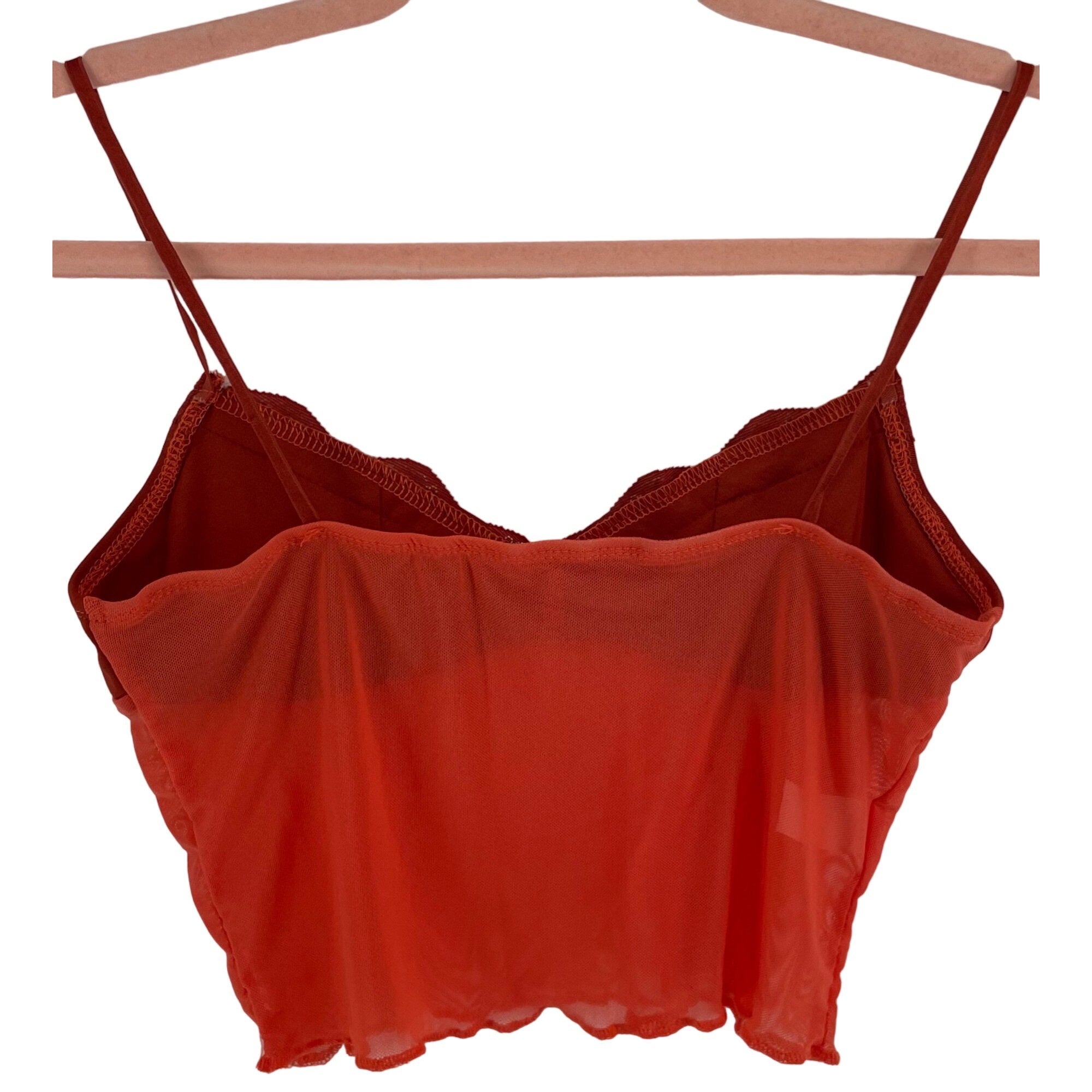 Women's Size Small Orange Sheer Lace Trim Spaghetti Strap Bralette