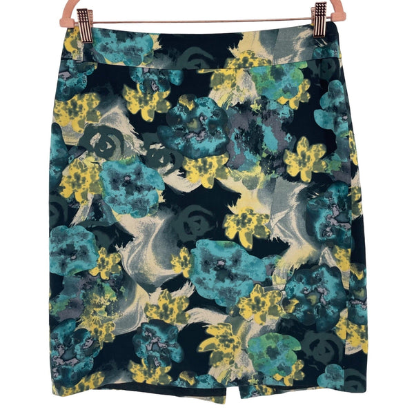 Ann Taylor Women's Size 10 Teal/Yellow/Cream/Black Floral Pencil Skirt