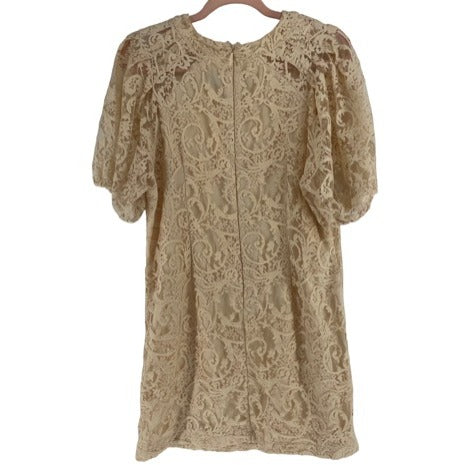 Eva Mendes Women's Size Large Cream Lace Mini Sheath Dress W/ Puff Sleeves