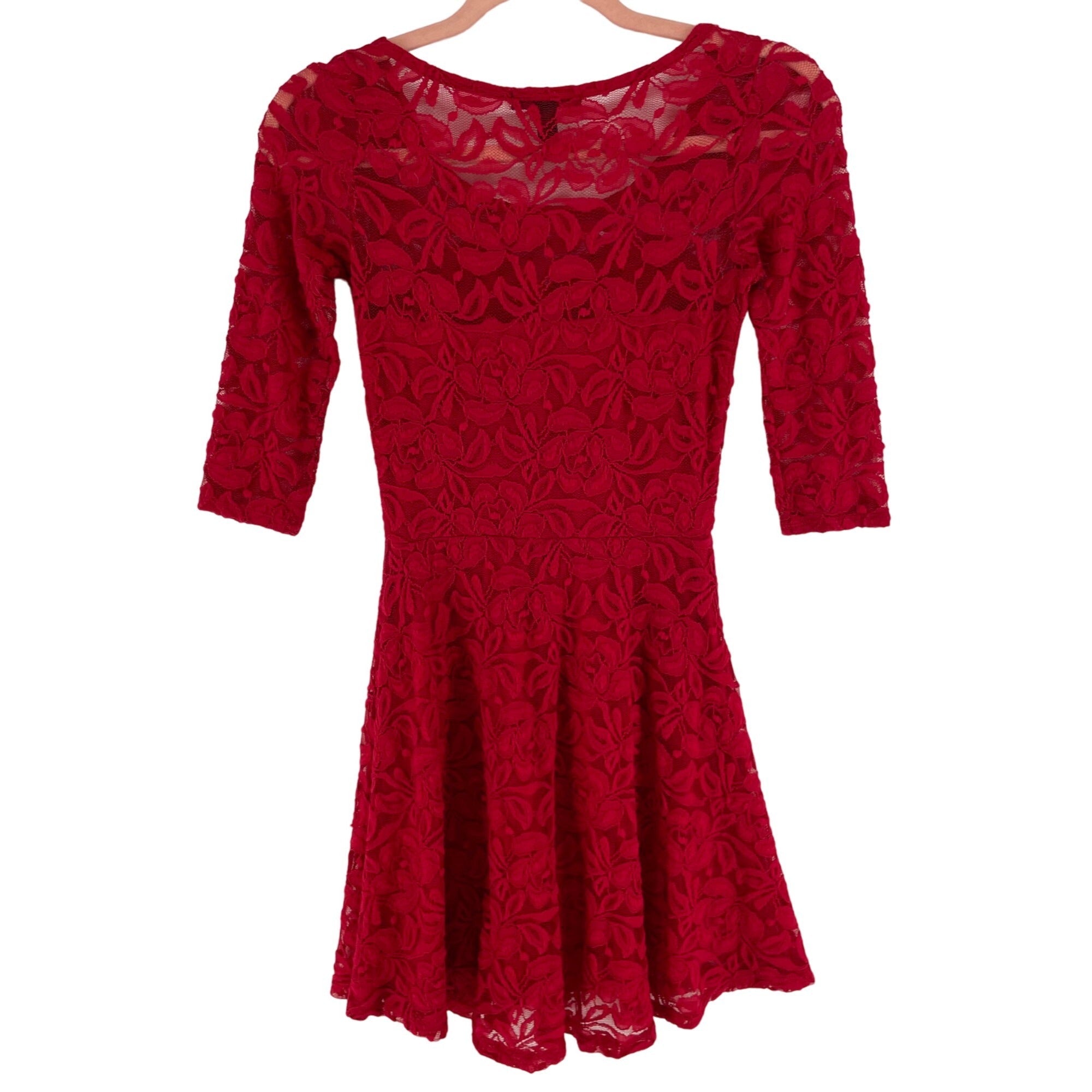 Material Girl Women's Size XS Red Lace A-Line Mini Dress