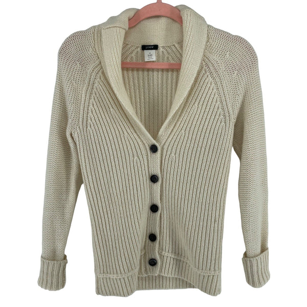 J. Crew Women's Size XS V-Neck Button-Down Wool Blend Cream Knit Sweater