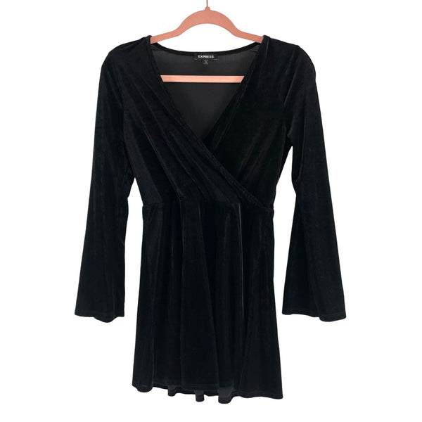 Express Women’s Size XS Black Velvet V-Neck Dress W/ Bell Sleeves