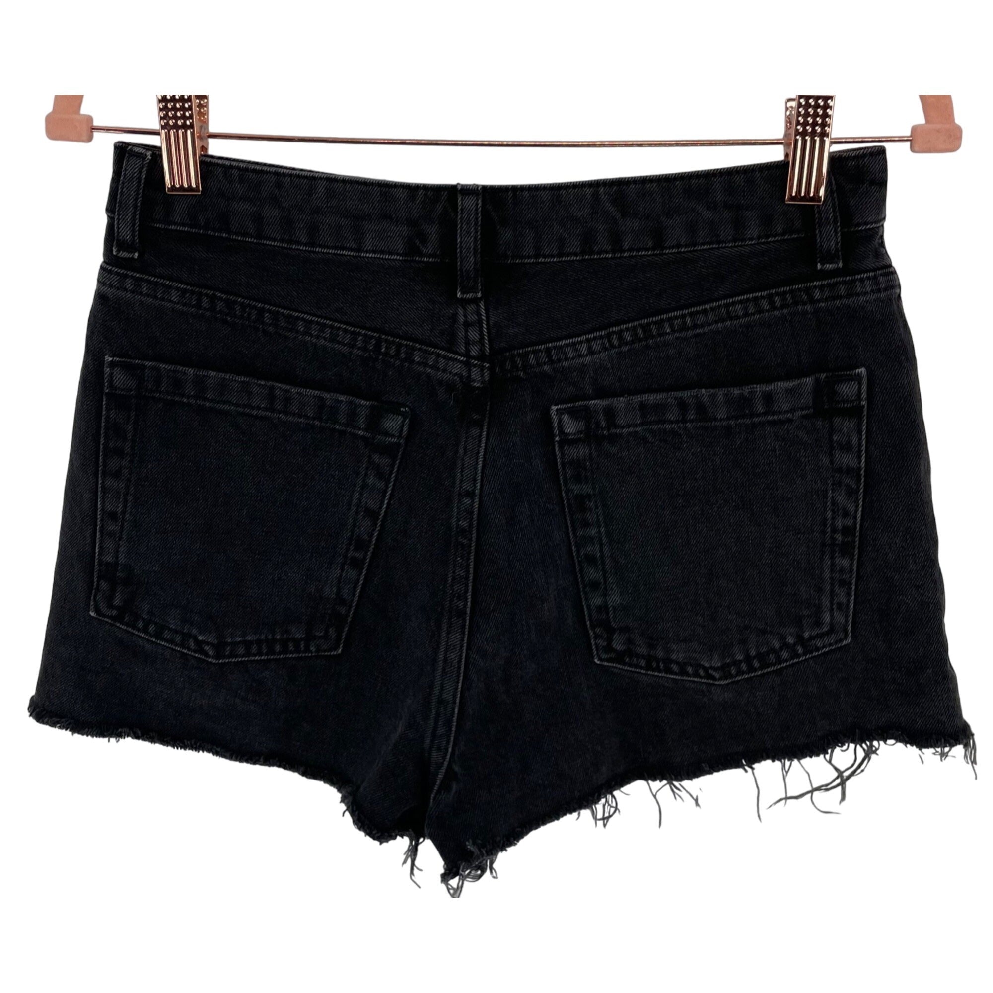 Topshop Women's Size 6 Black Distressed Fringe Hem Denim Jean Shorts