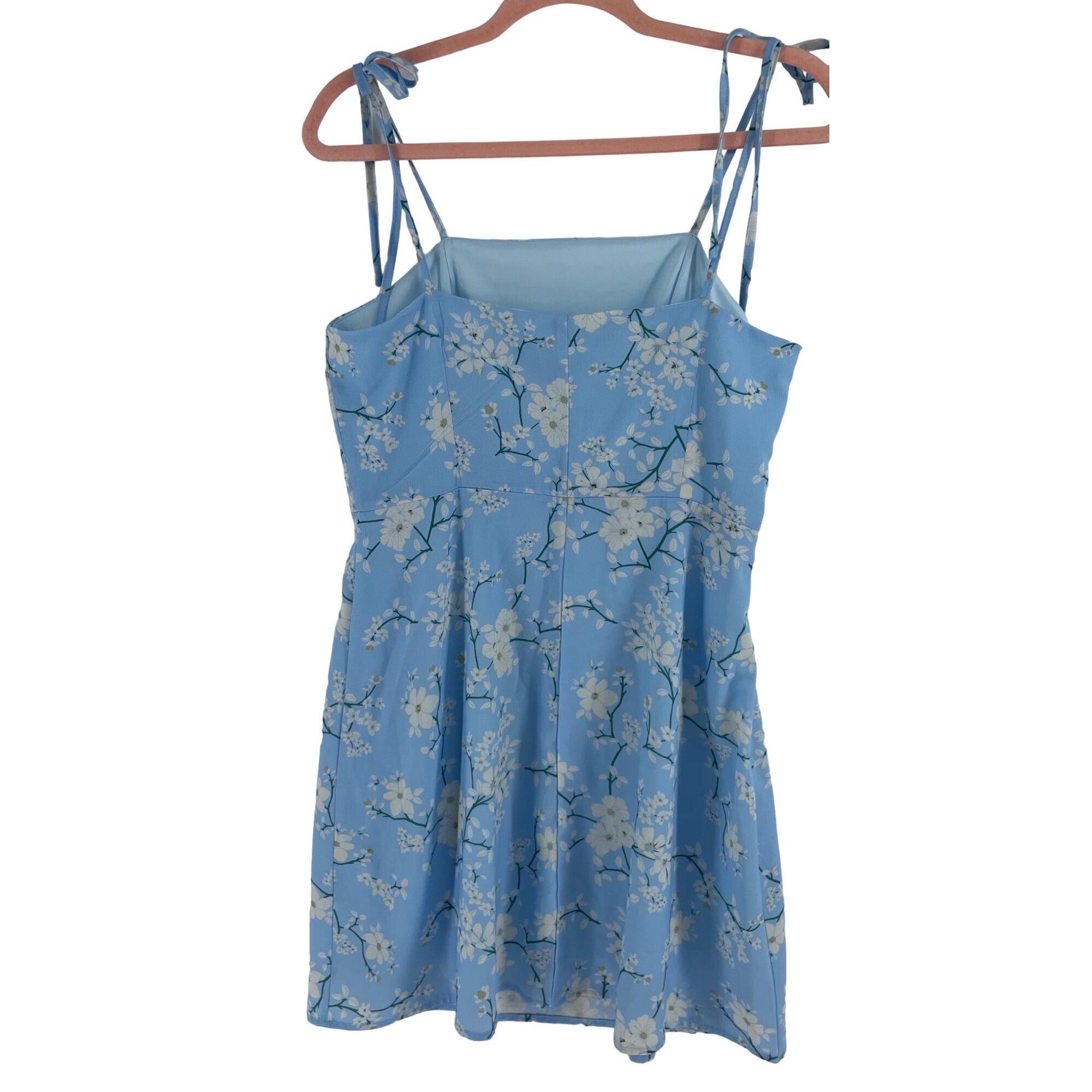 Romwe Women's Size 6 (Medium) Light Blue Floral Spaghetti Strap Midi Dress