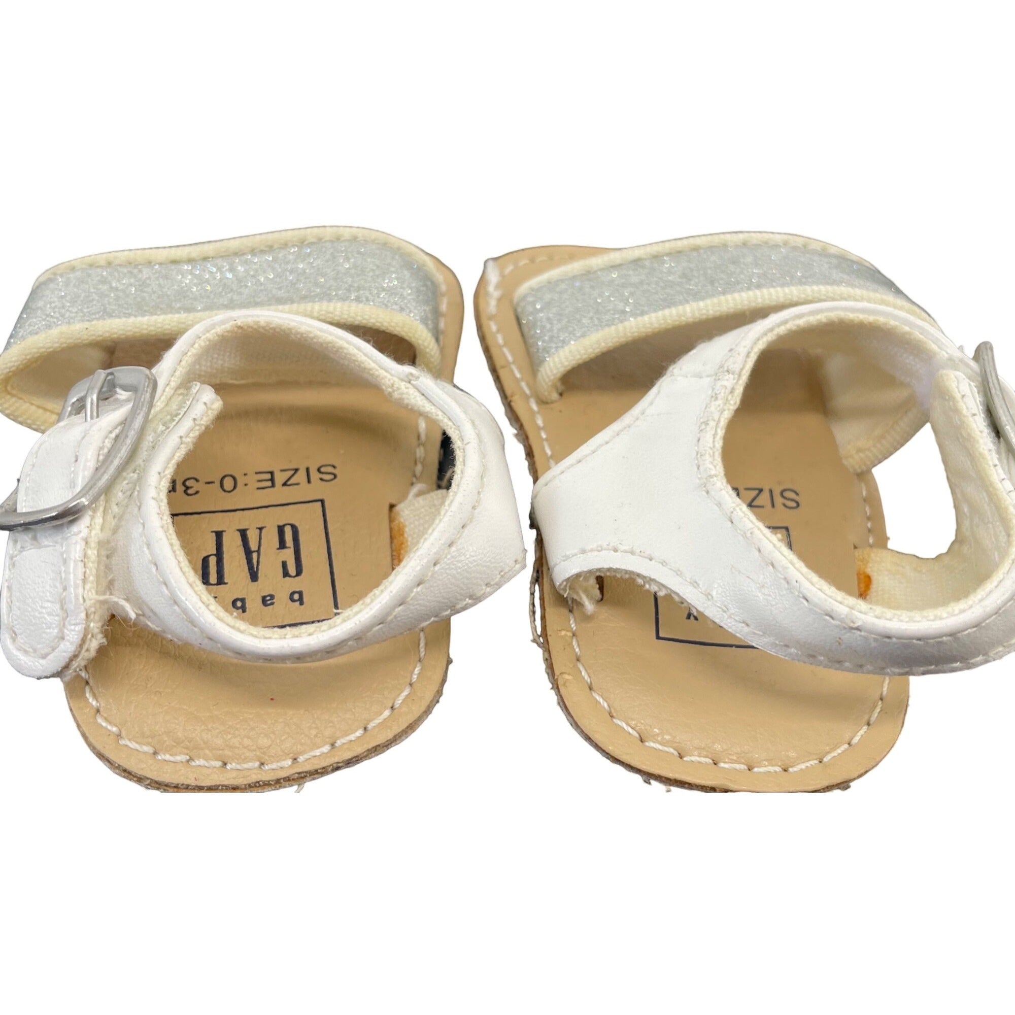 GAP Baby Girl's Size 0-3 Months White & Sparkly Silver Flat Sandals