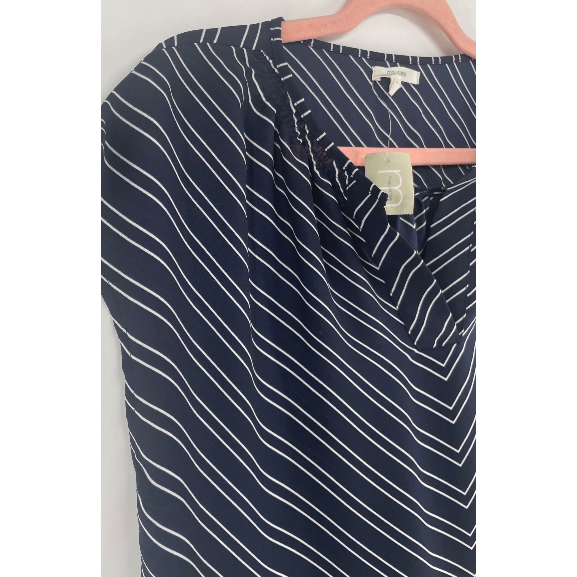 NWT Maurices Women's Size Small Navy & White Striped Short-Sleeved V-Neck Top