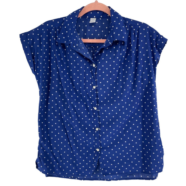 Old Navy Women's Size Small Cobalt Blue/White Polka Dot Button-Down PJ Shirt