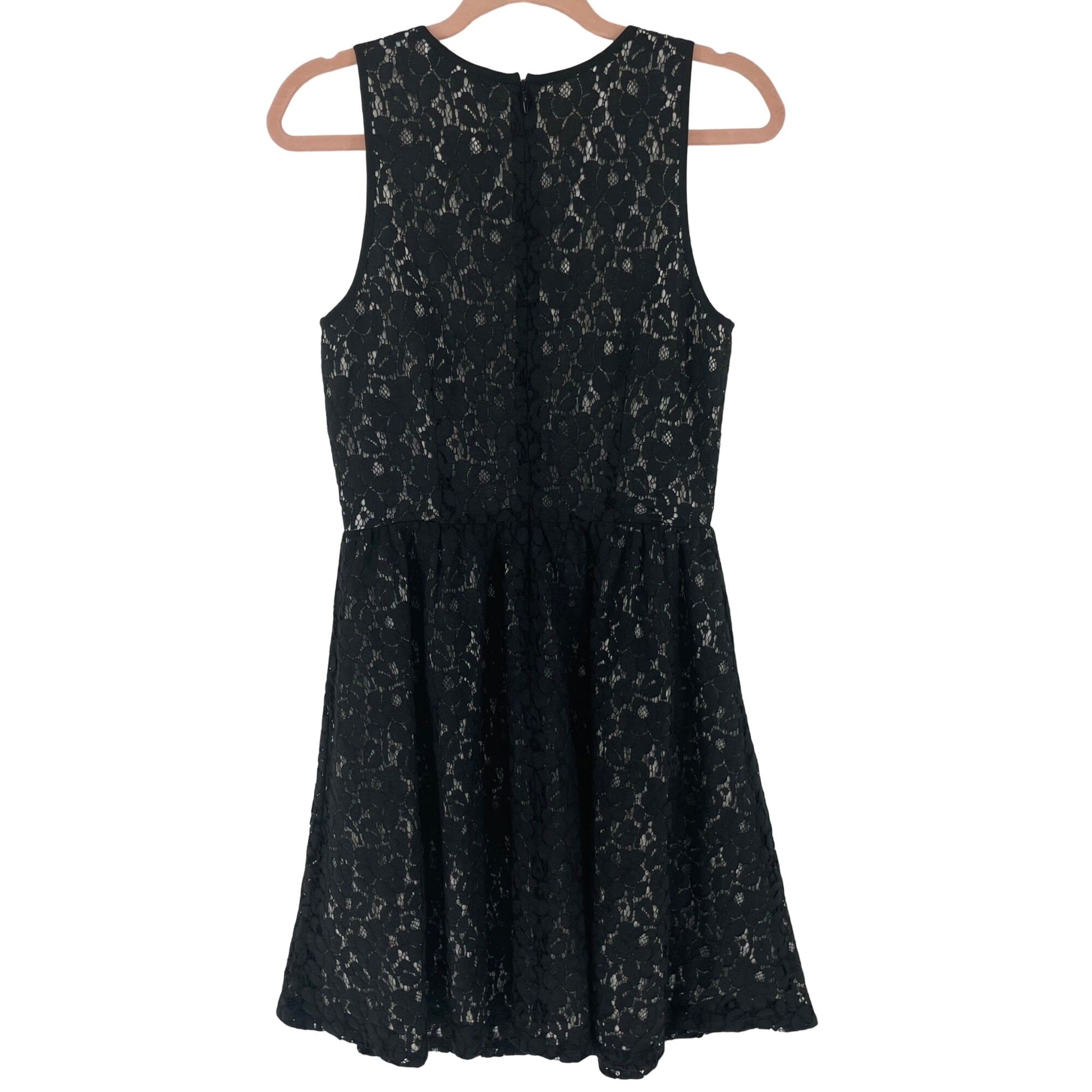 Karen Kane Women's Size Medium Black Sleeveless Floral Lace A-Line Midi Dress