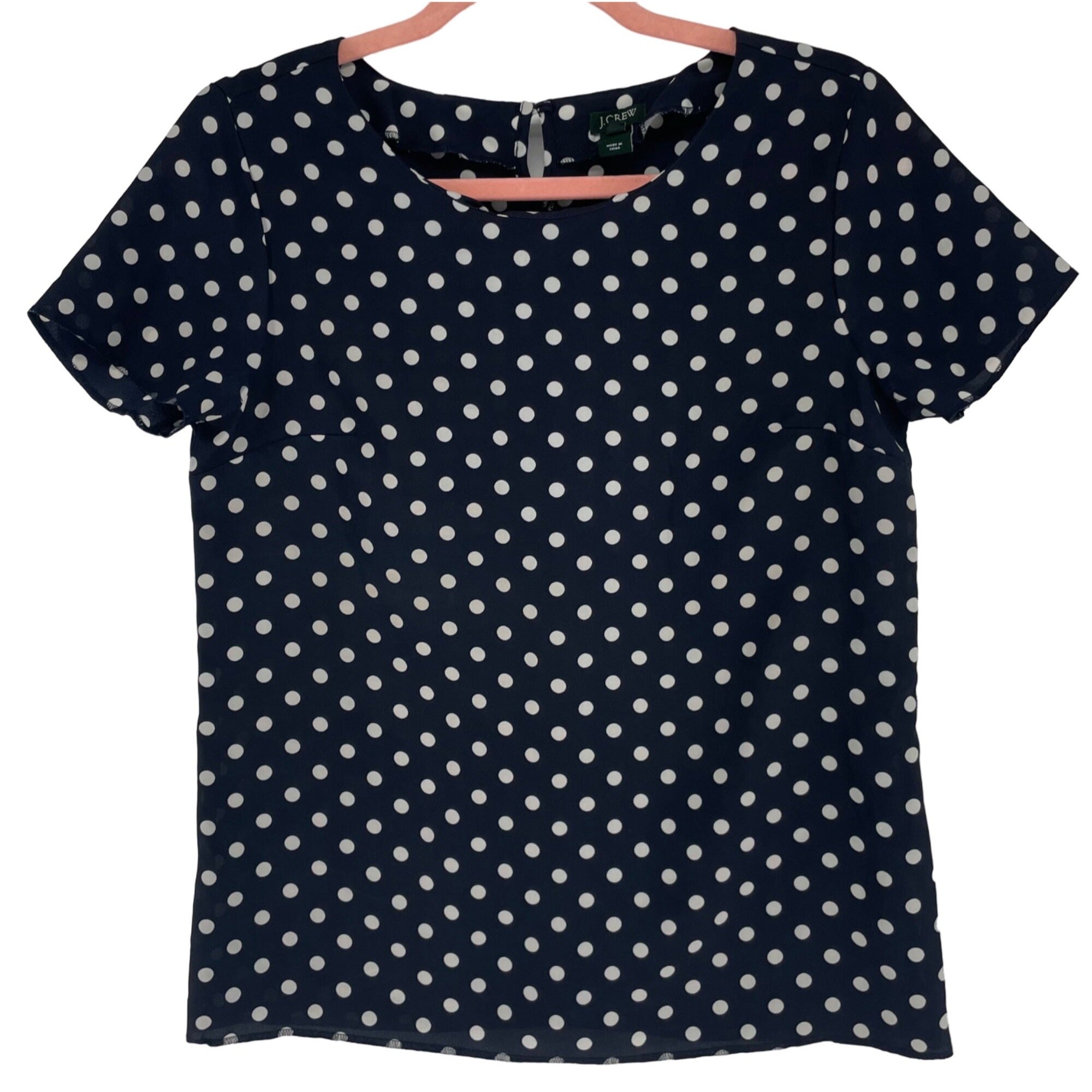 J. Crew Women's Size XS Navy Blue & White Polka Dot Short-Sleeved Top