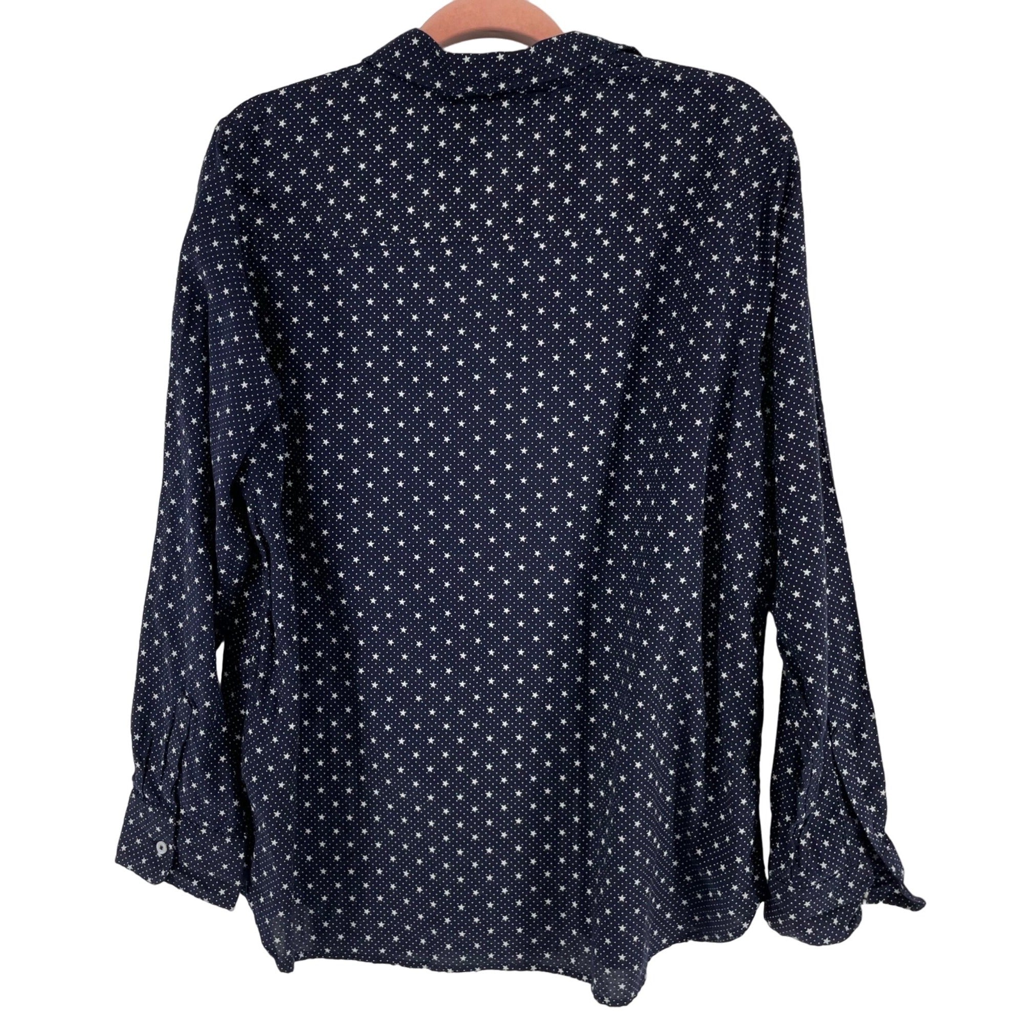 GAP Women's Size Large Navy Blue/White Star Pattern Long-Sleeved Button-Down Top