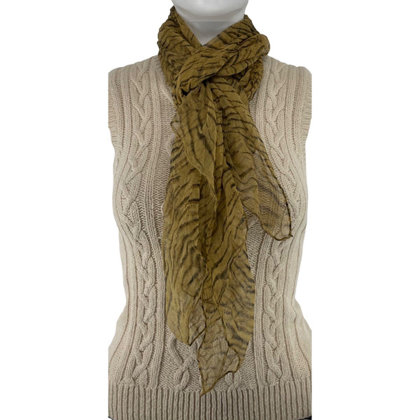 Women's Mustard Yellow/Tapenade Tiger Stripe Print Sheer Scarf