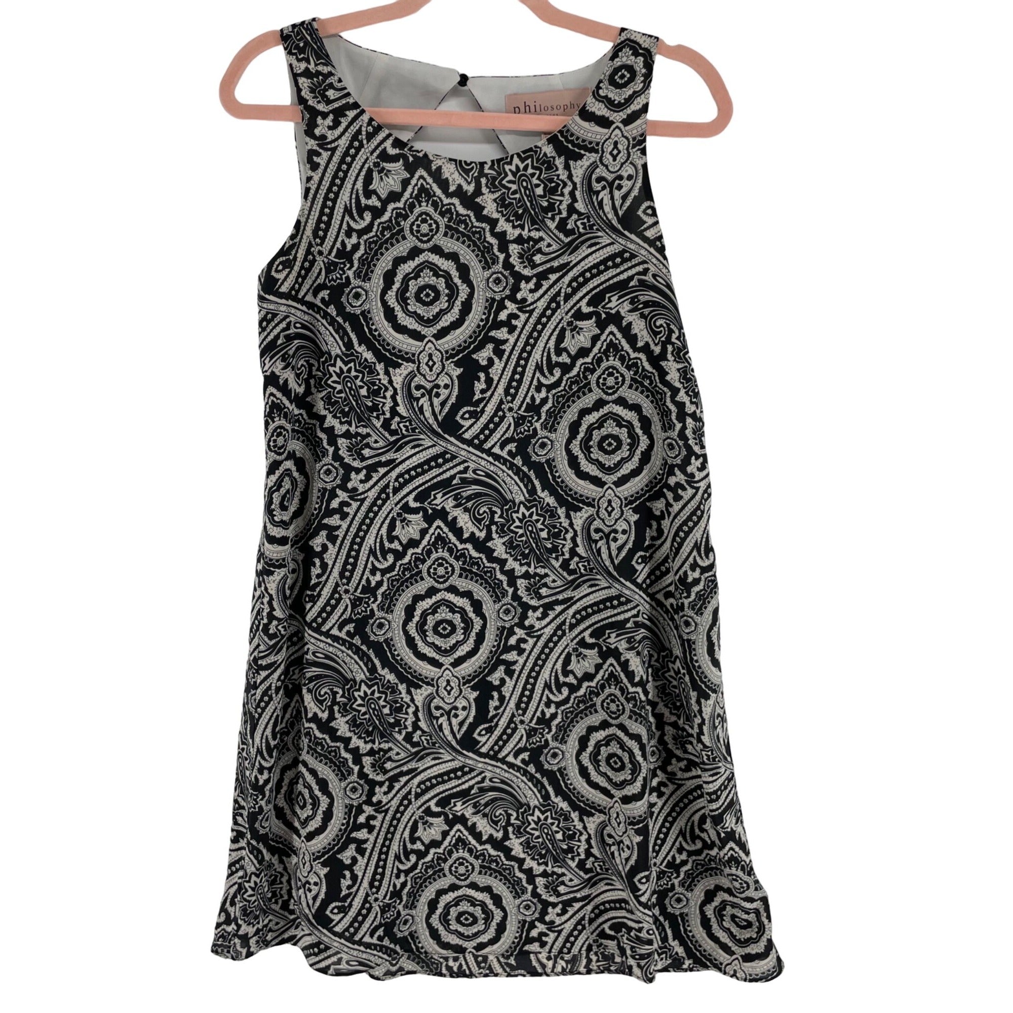 Philosophy Women's Size Small Navy & White Sleeveless Paisley Print Mini Dress