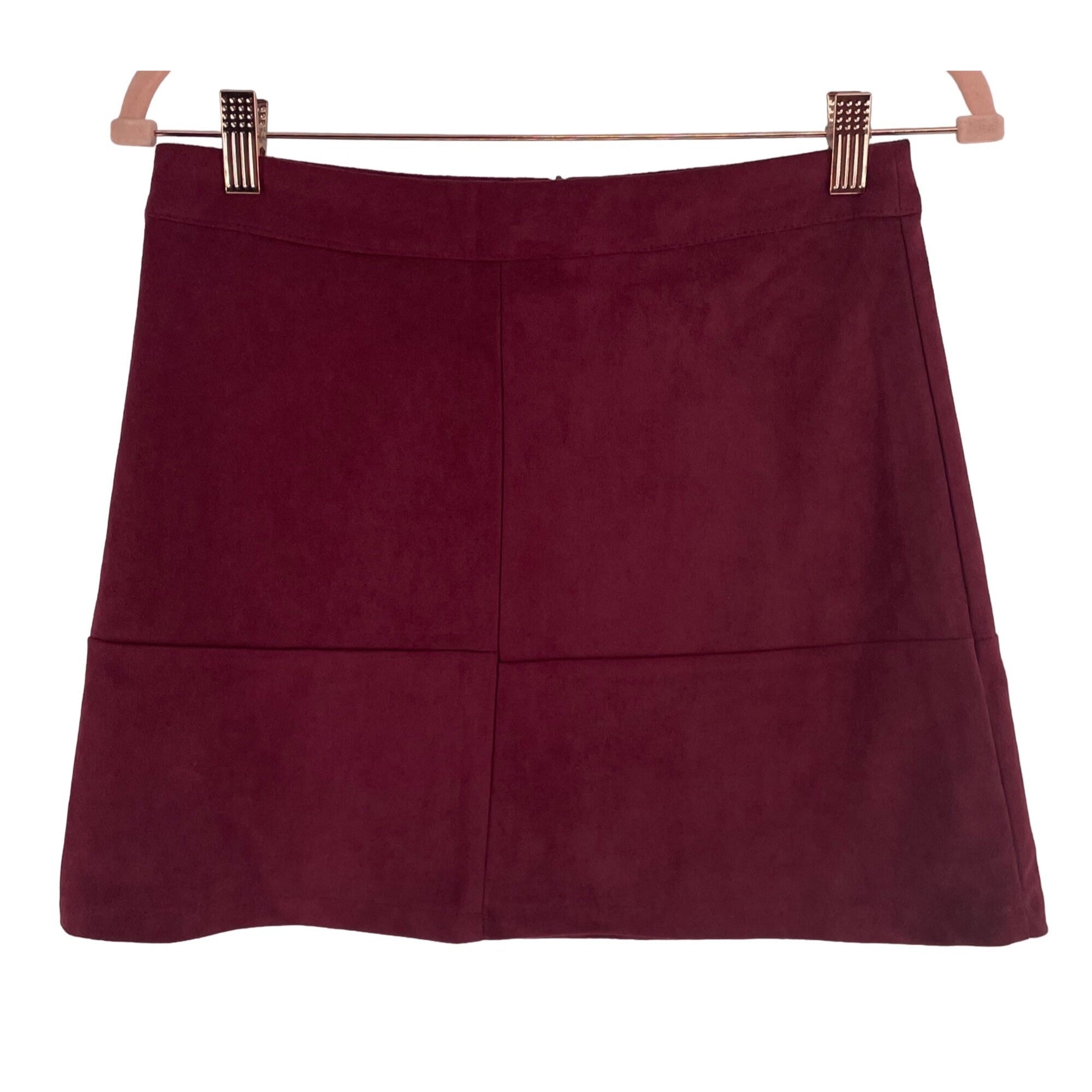 Lulus Women's Size Small A-Line Maroon/Burgundy Faux Suede Mini Skirt