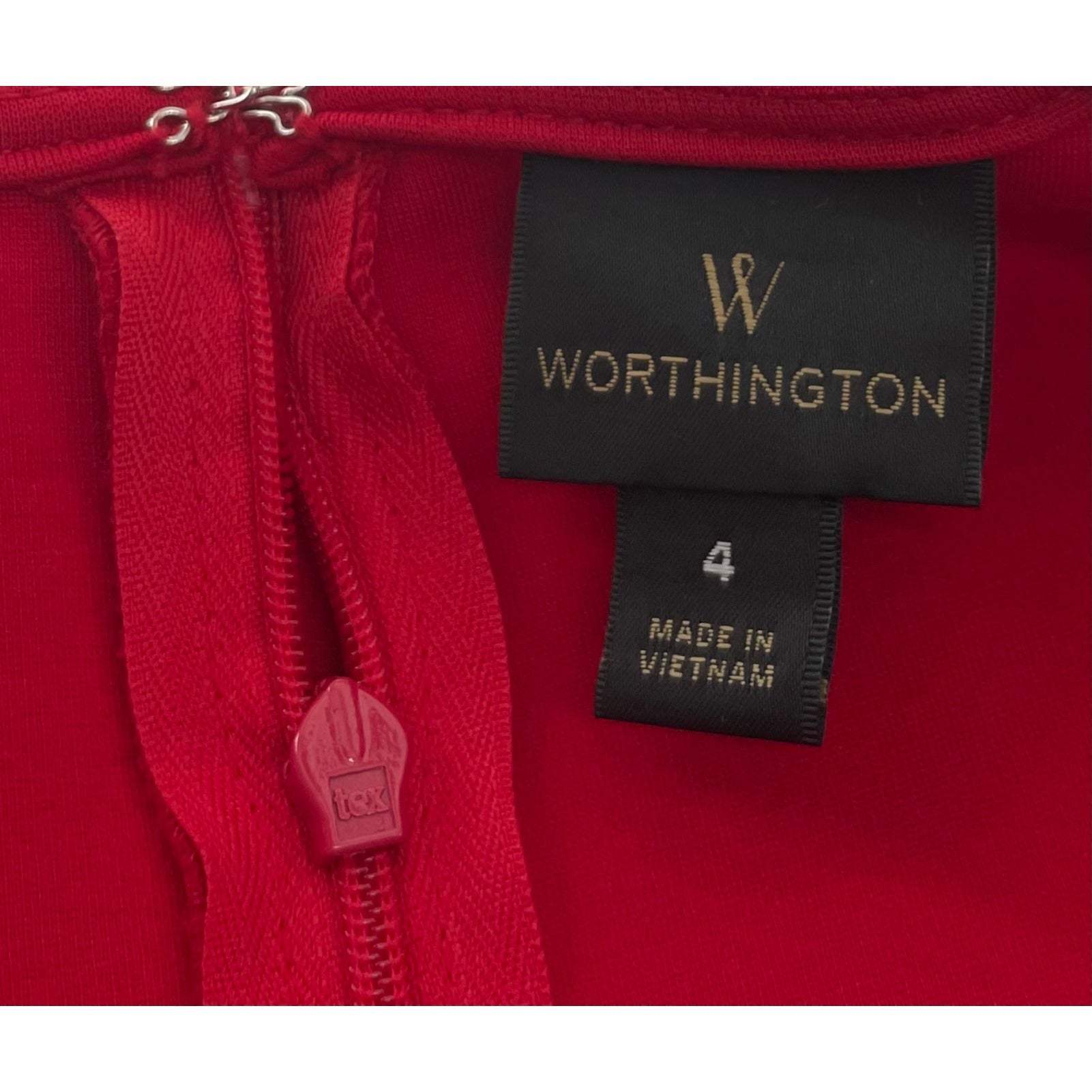 Worthington Women's Size 4 Red V-Neck Dress W/ Front Twist Knot Detail