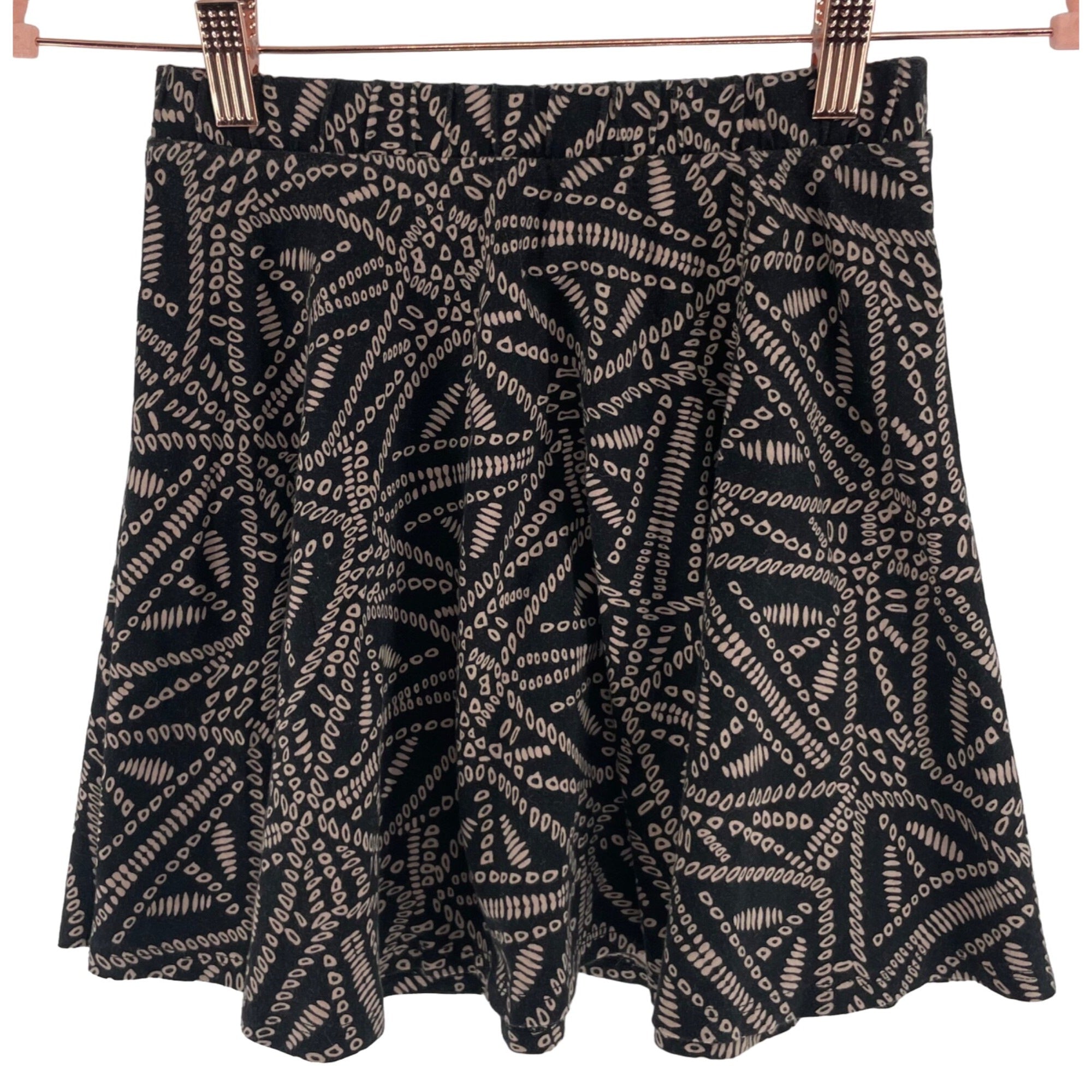 Forever 21 Women's Size XS Black & Tan Circle Pattern Boho A-Line Mini Skirt