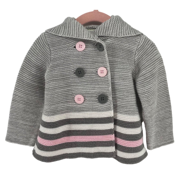 First Impressions Play Baby Girl's Size 12 Months Grey & Pink Striped Cardigan