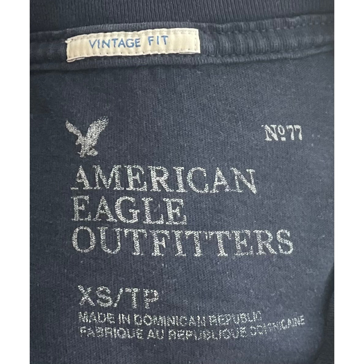 American Eagle Women's Size XS Vintage Fit Navy & Tan Graphic Crew Neck T-Shirt
