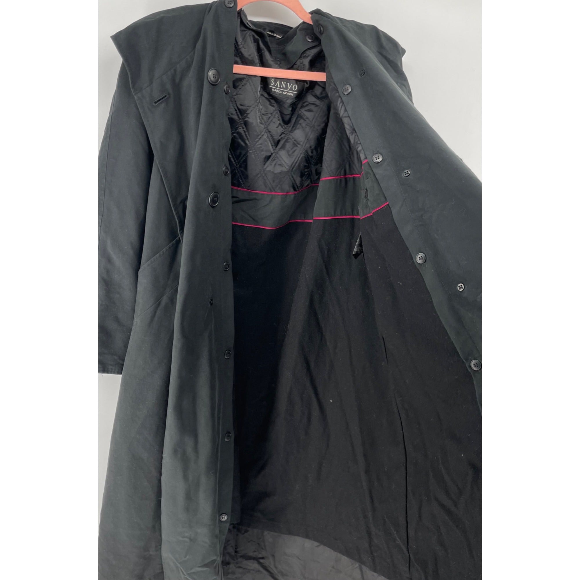 Sanyo Carol Cohen Women's Size Large Black Hooded Trench Coat