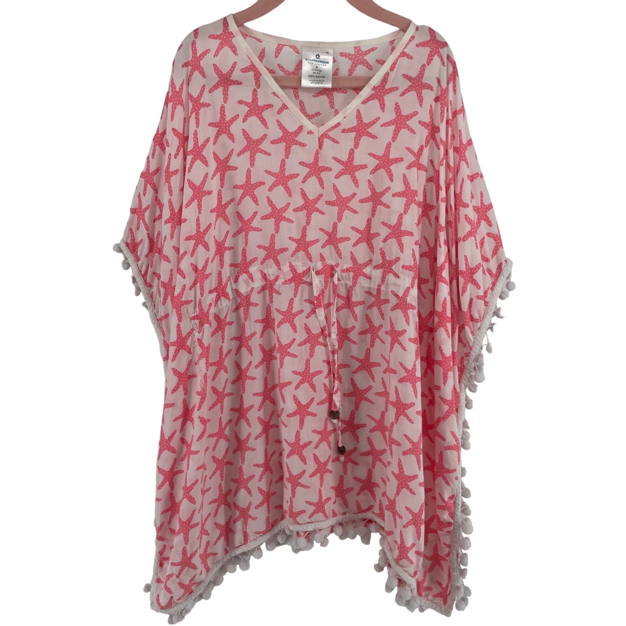 Snapperrock Girl's Size 5-6 Pink & White Starfish Print Beach Cover-Up