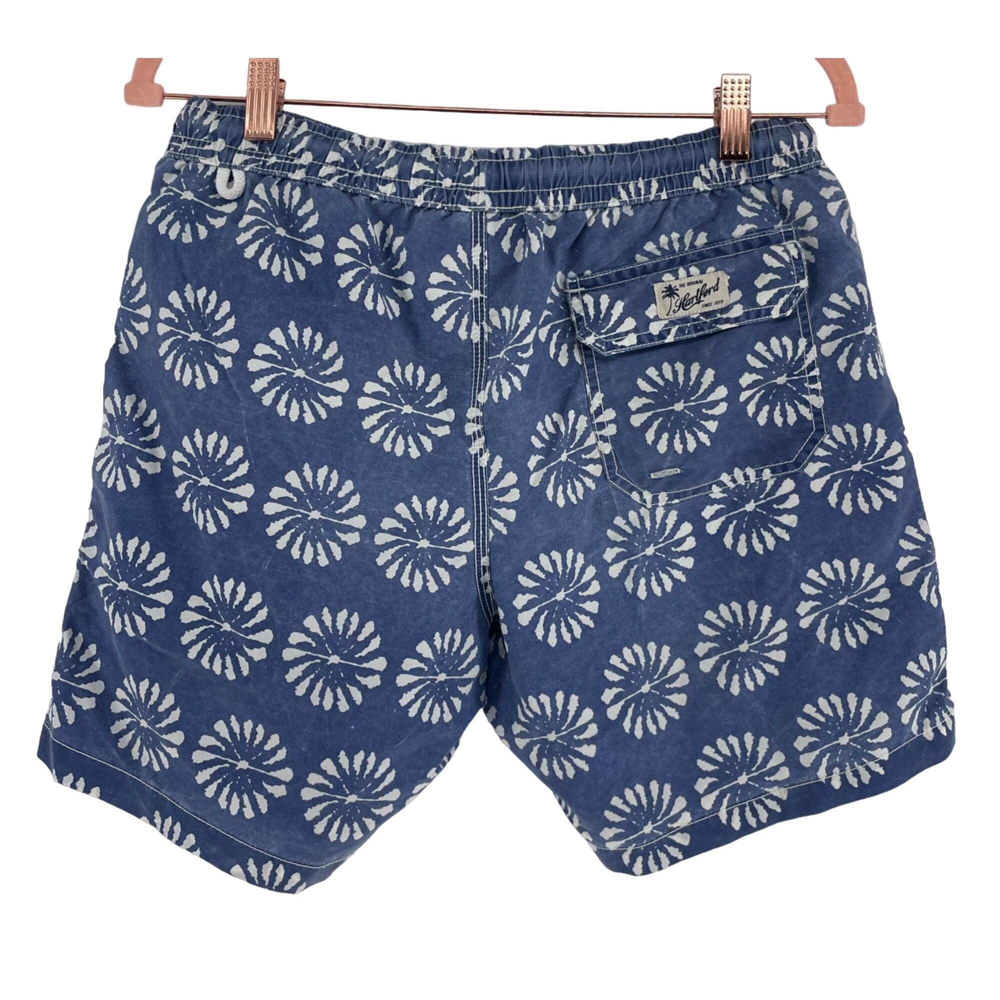 Hartford Men's Size Small Blue & White Floral Print Swim Trunk Shorts