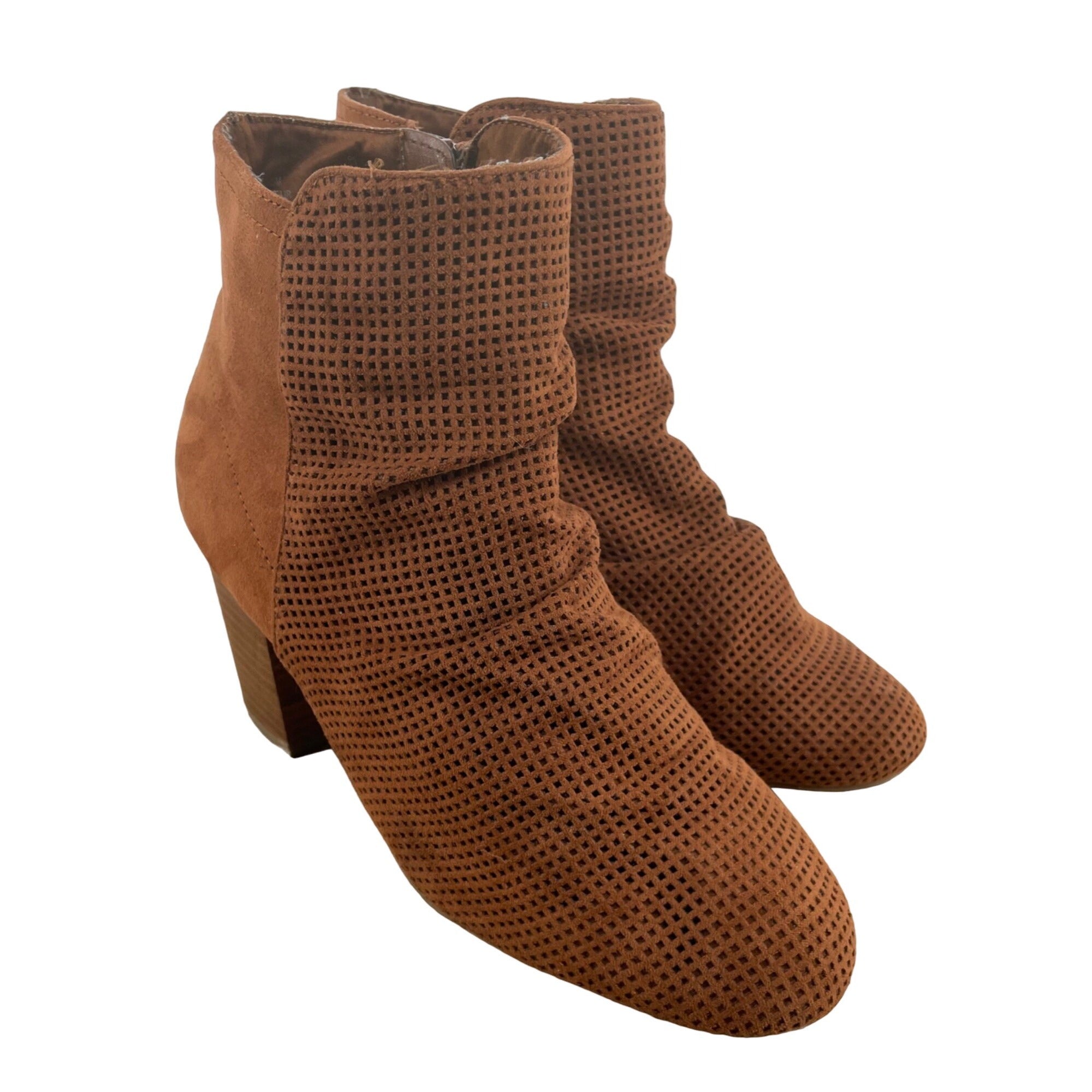 MIA Shoes Women's Size 8.5 Brown Mesh Suede Zip-Up Fleur Bootie