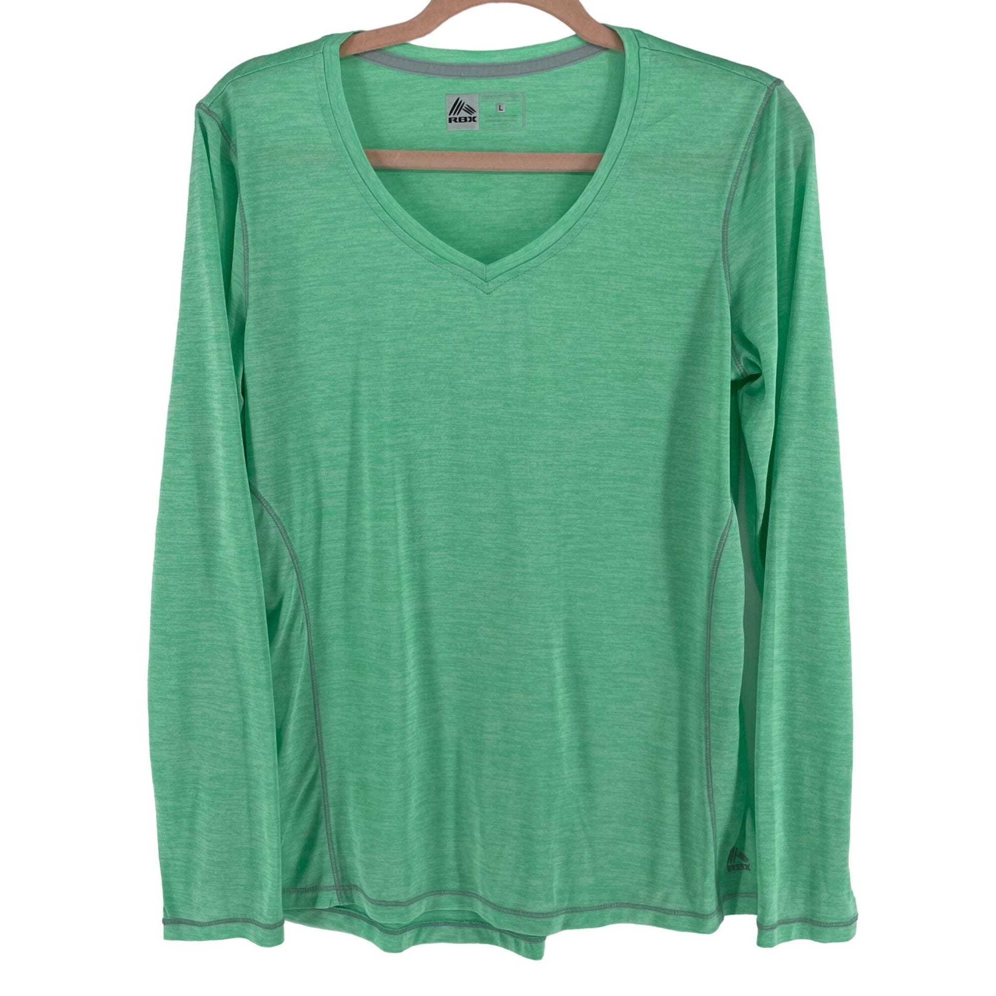 RBX Women's Size Large Seafoam/Mint Green V-Neck Long-Sleeved Workout Top