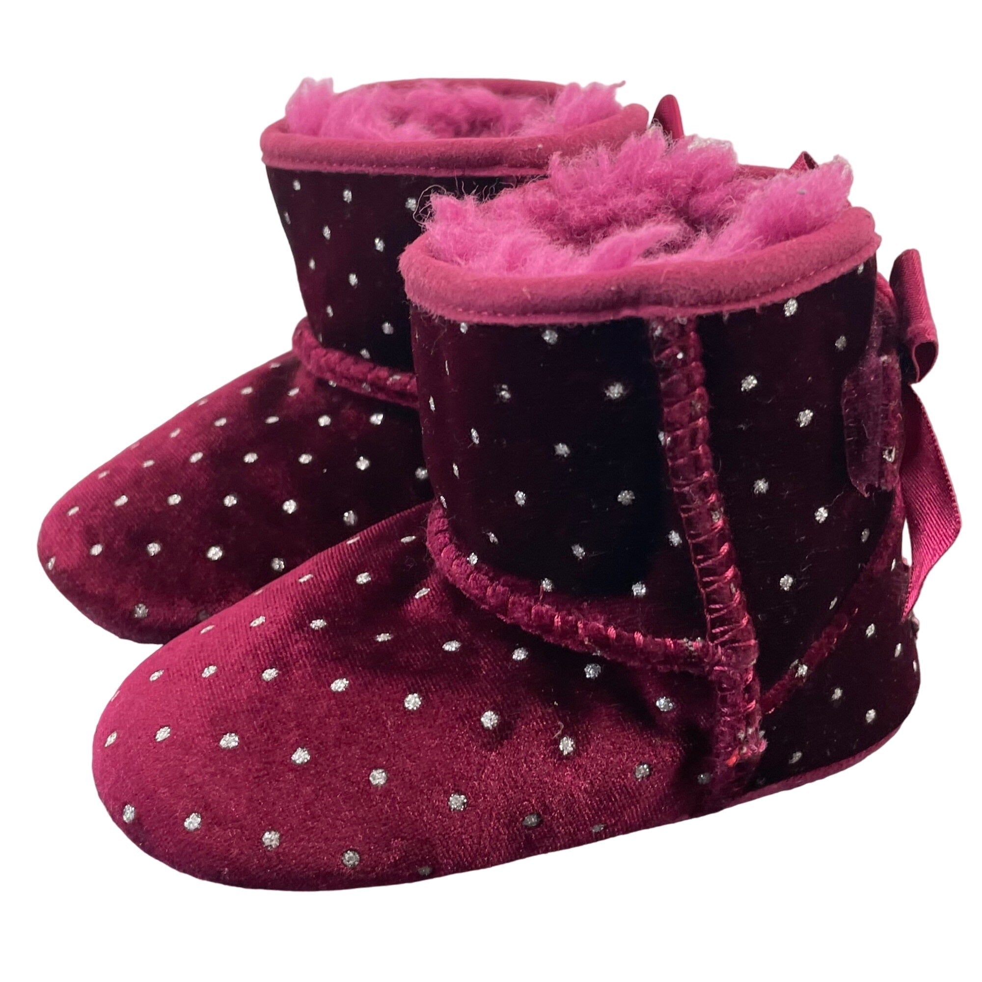 UGG Girl's Size 2/3 Toddler Magenta/Burgundy Velvet Rhinestone Booties