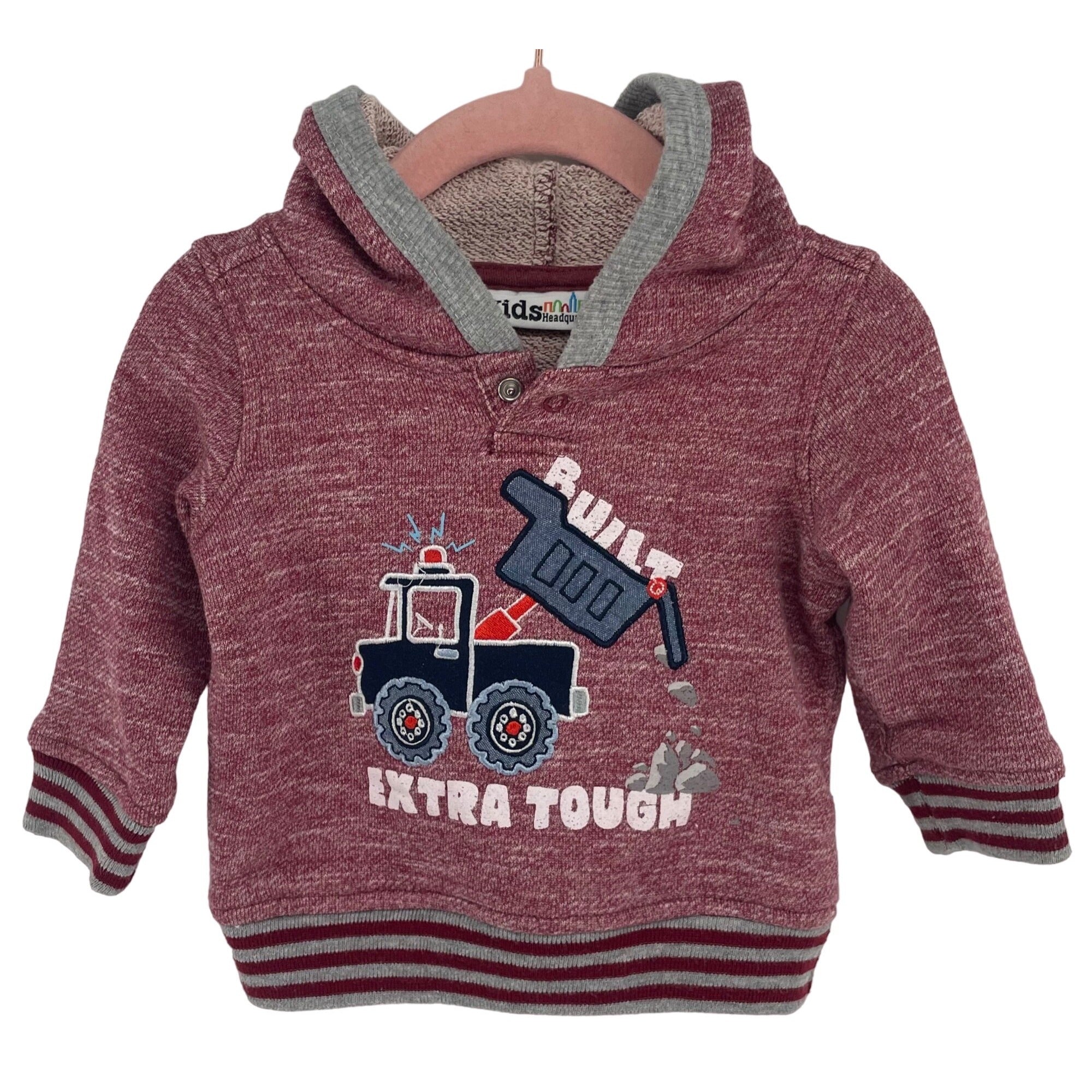 Kids Headquarters Boy's Size 6/9 Months Burgundy Graphic Hoodie Sweatshirt