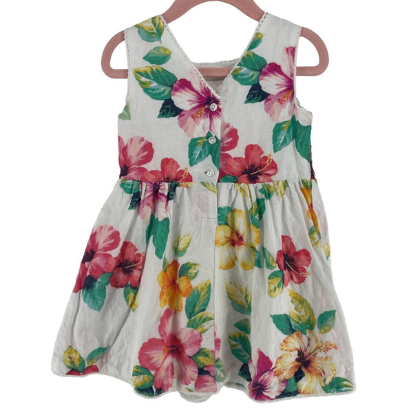 GAP Baby Girl's Size 3 Years White/Multi-Colored Floral A-Line Sleeveless Dress