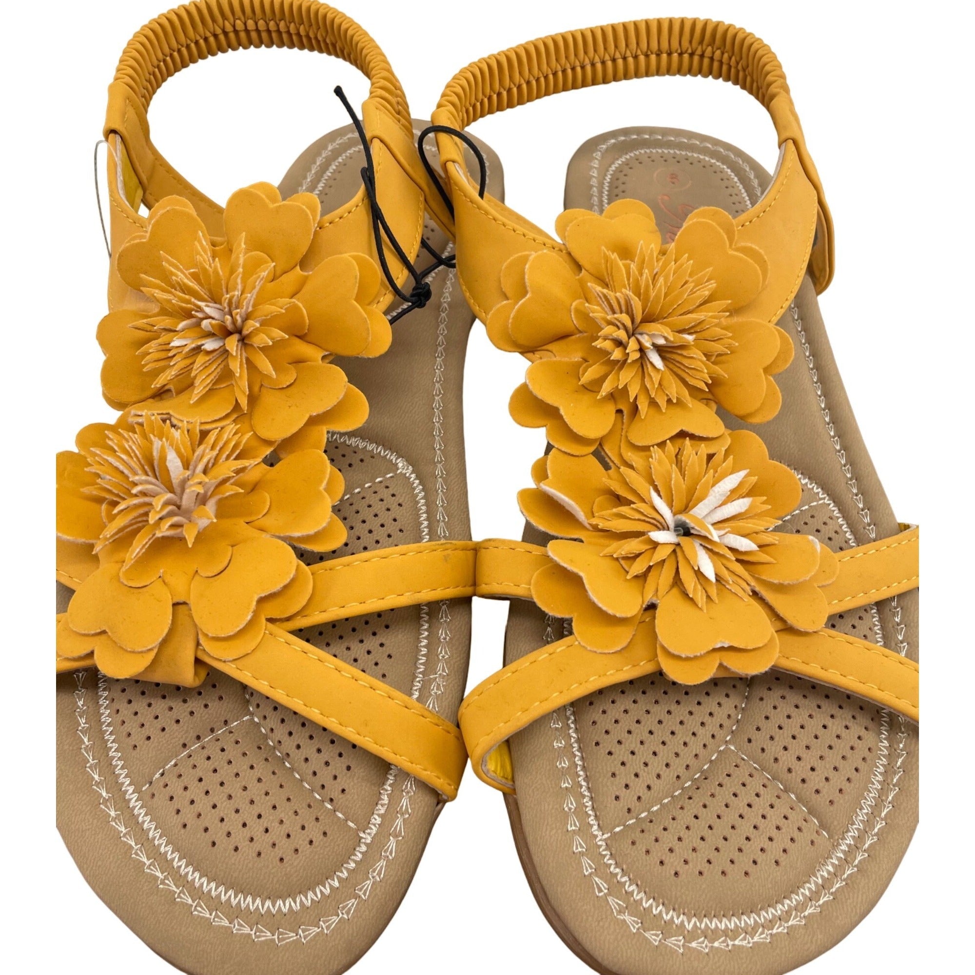 NWT Niki Women's Size 9 Mustard Yellow Leather Floral Sandals