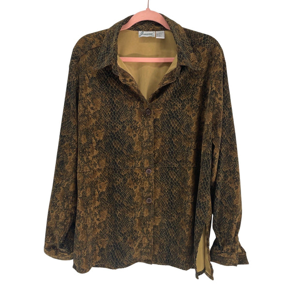 Joanna Women’s Large Button-Down Brown Snakeskin Long-Sleeved Shirt