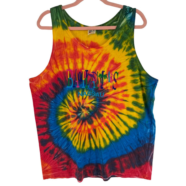 Anvil Women's Size XL Rainbow-Colored Graphic Bahamas Spiral Tie Dye Tank Top