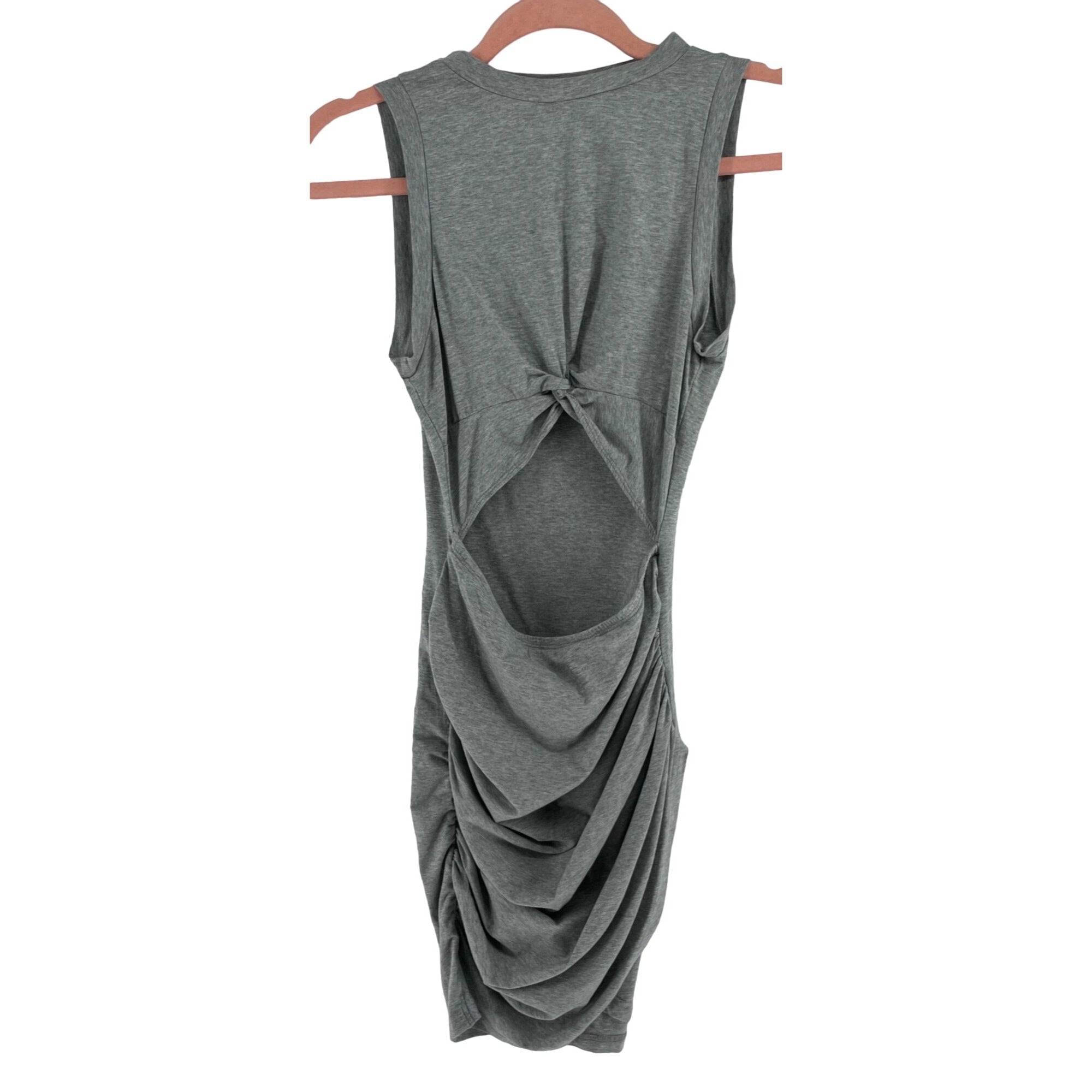 Shein Women's Size Small Sleeveless Grey Midi Dress W/ Peephole Back W/ Ruching