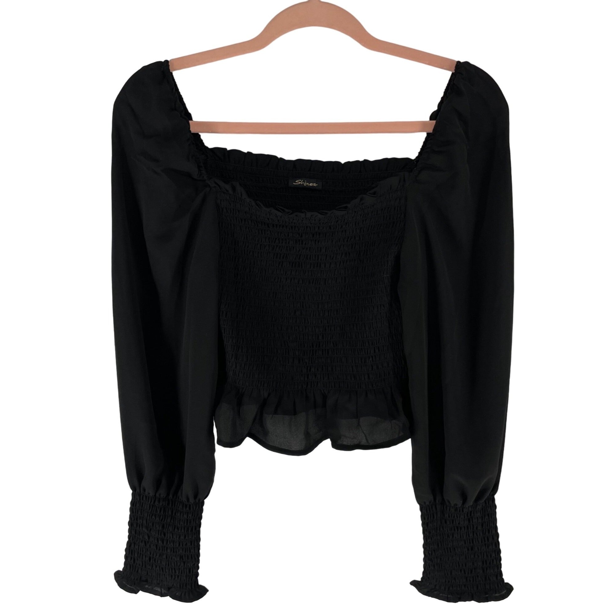 Shinestar Women's Size Small Black Embroidered Off-The-Shoulder Top